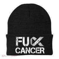 Fuck Cancer Lung Cancer Support Ribbon Gift Beanie thumb 0