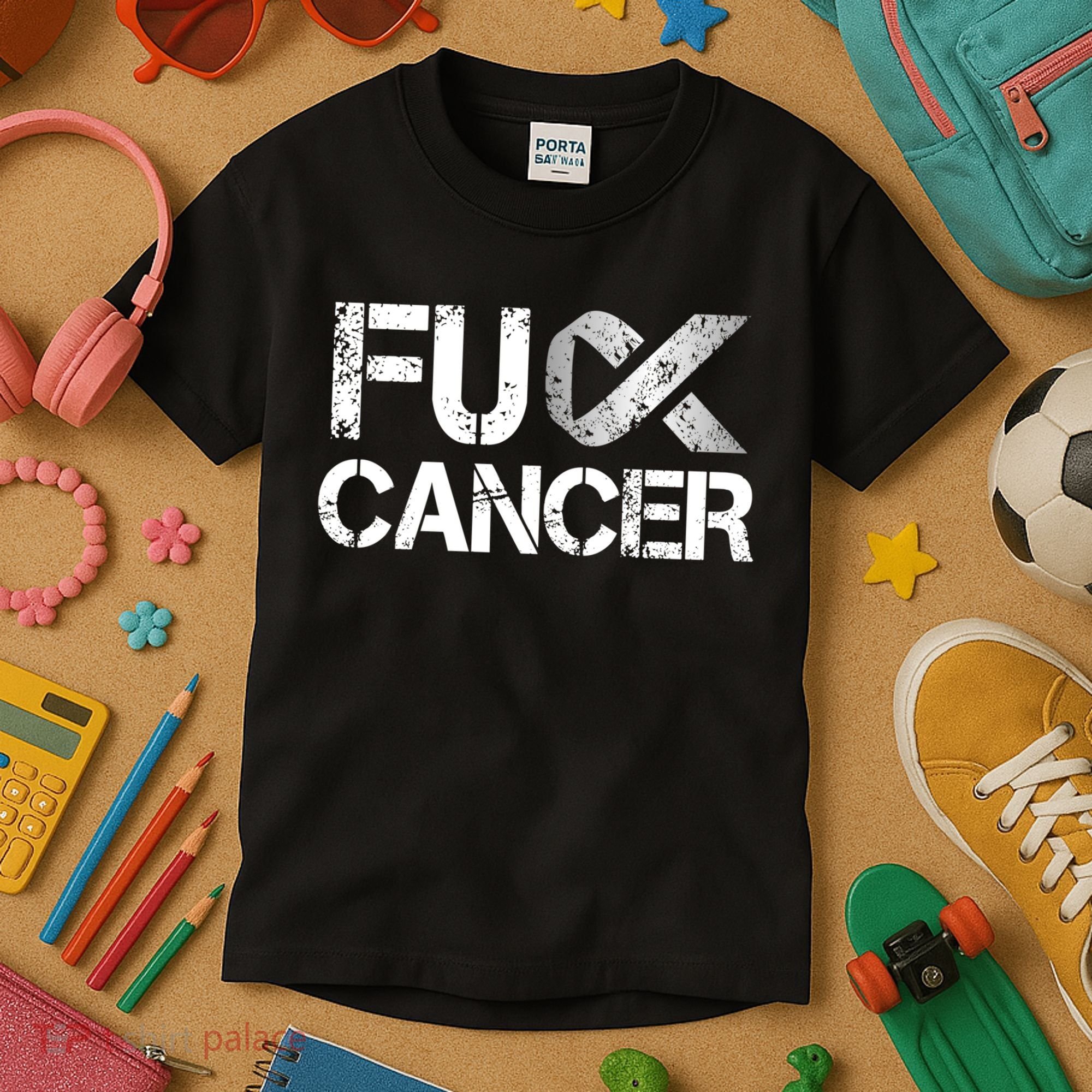 Fuck Cancer Lung Cancer Support Ribbon Gift Kids T-Shirt