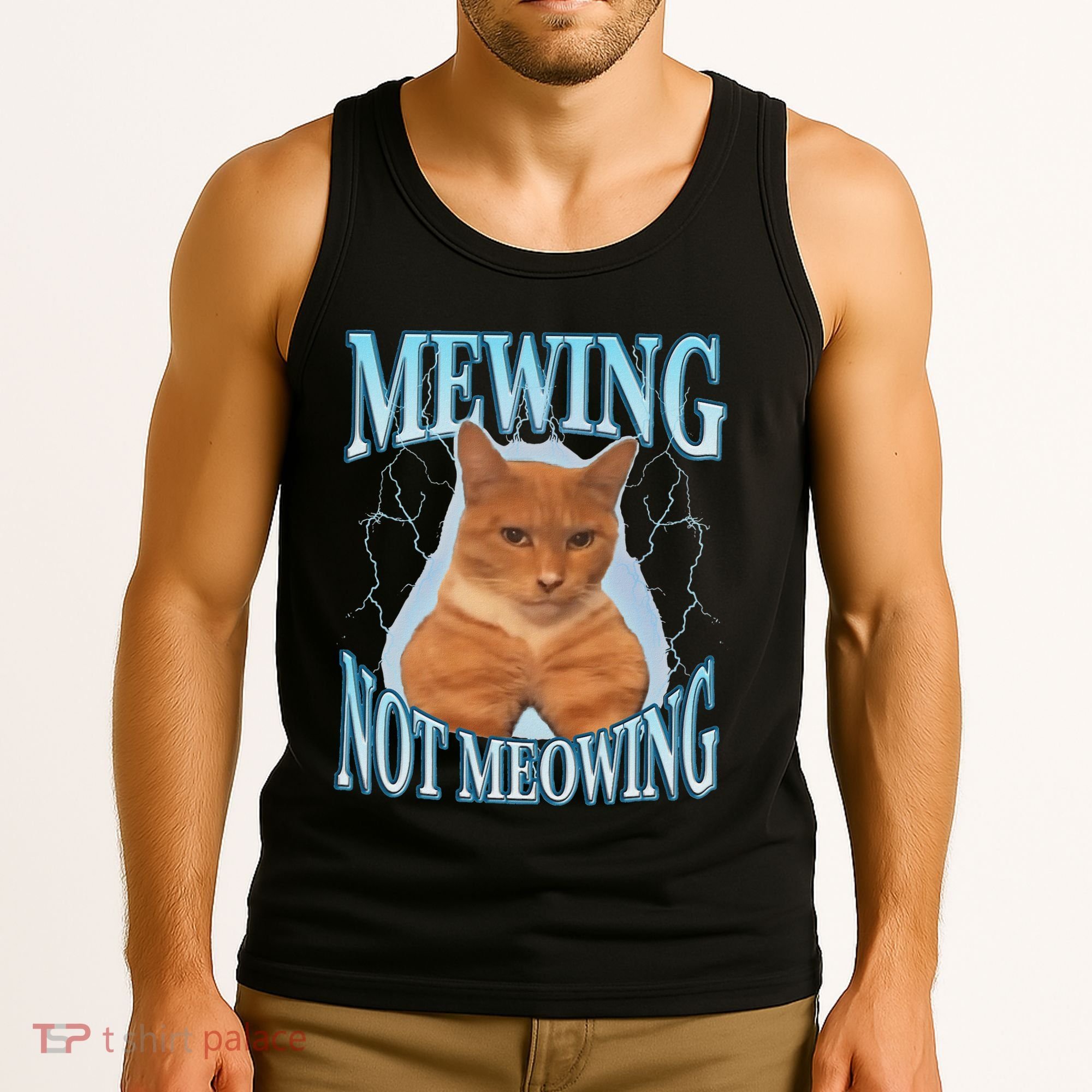 Funny Cat Meme Mewing Looksmax Meowing Cat Trend Tank Top