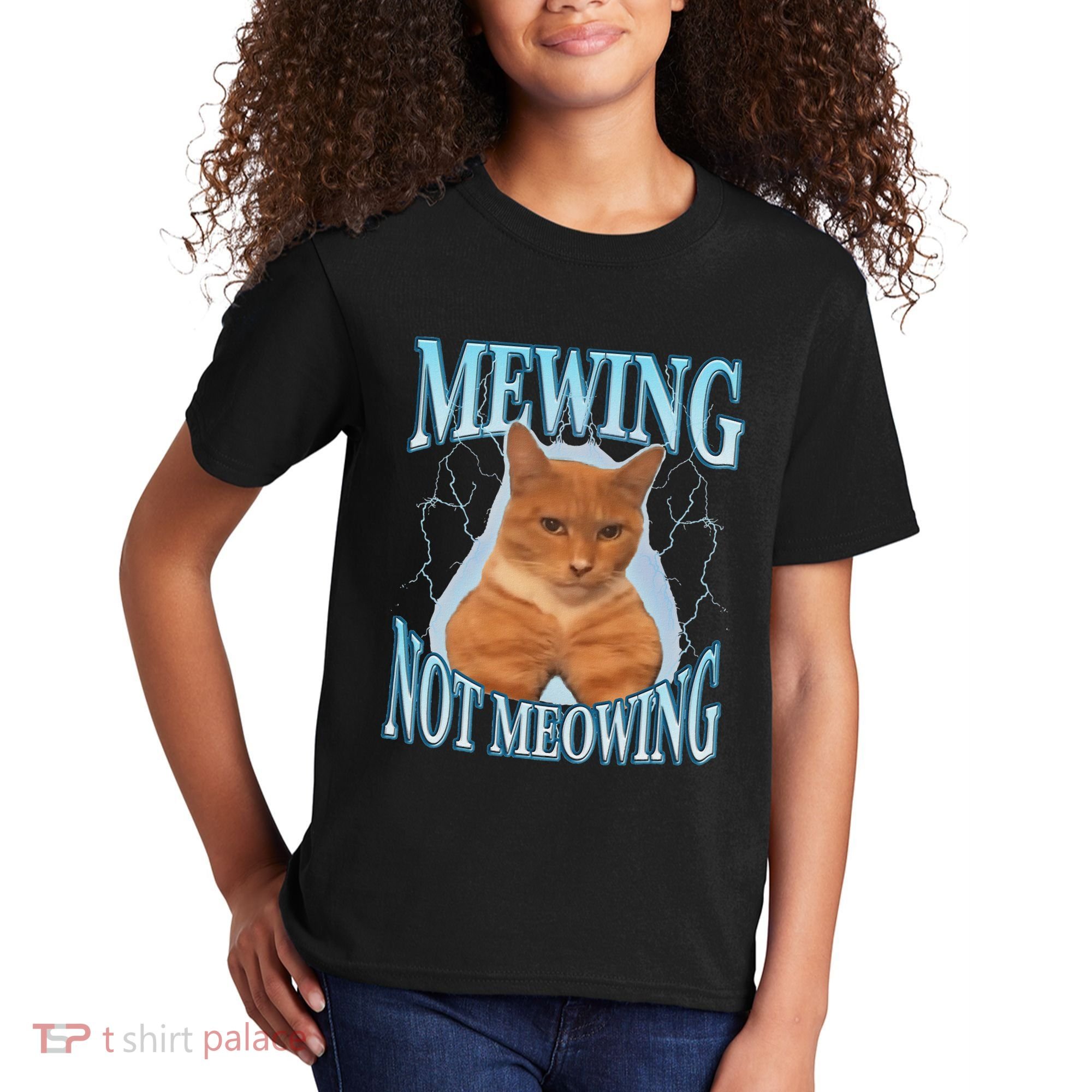 Funny Cat Meme Mewing Looksmax Meowing Cat Trend Kids T-Shirt