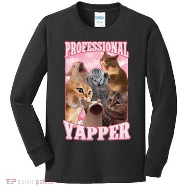 Funny Cat Meme Professional Yapper Cat Oddly Specific Dank Kids Long Sleeve Shirt