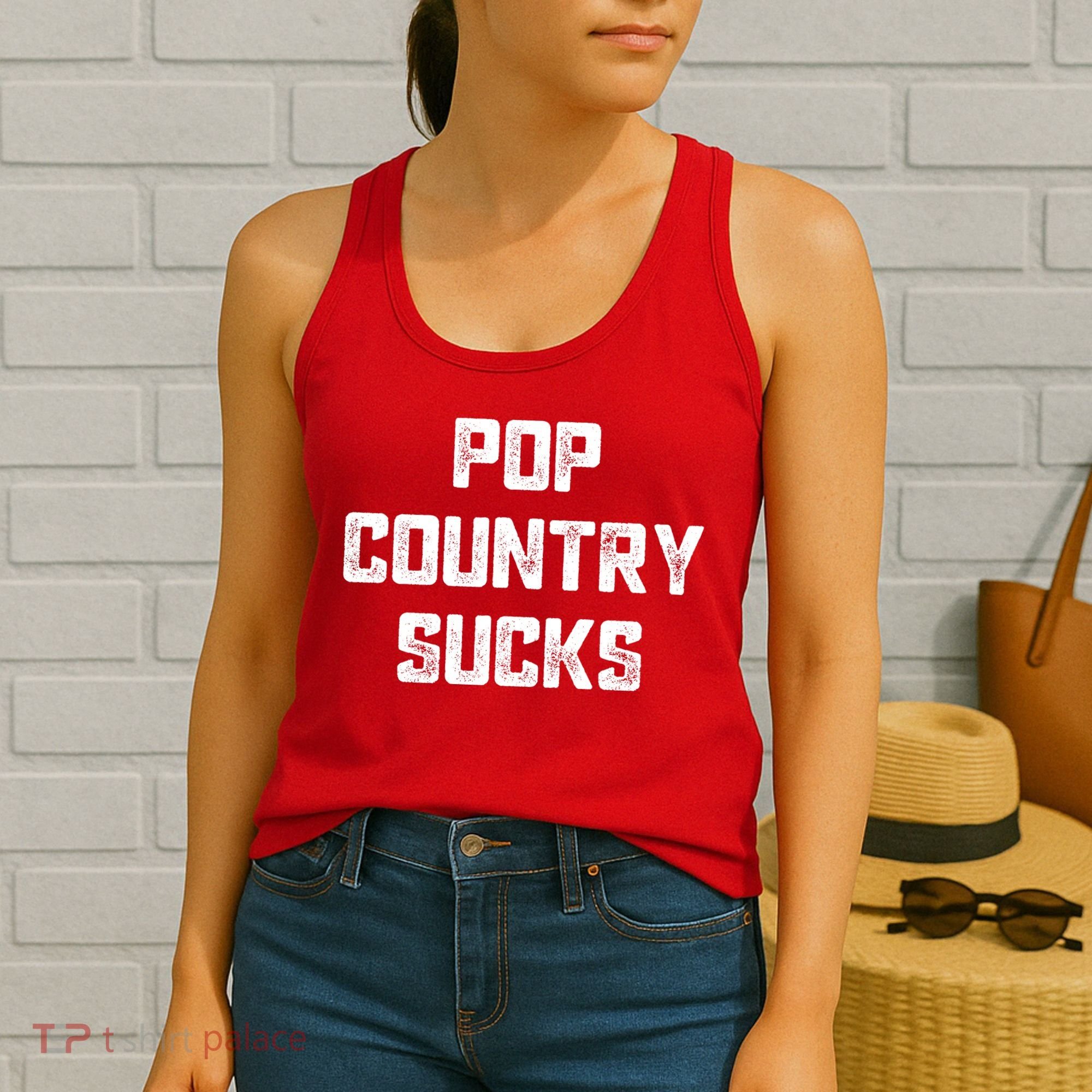 Funny Country Music Gifts Pop Country Sucks Women's Tank Top