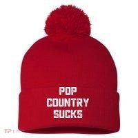Funny Country Music Gifts Pop Country Sucks Pom Pom 12in Knit Beanie thumb 0