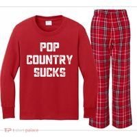 Funny Country Music Gifts Pop Country Sucks Kids Long Sleeve Plaid Pajama Set thumb 0