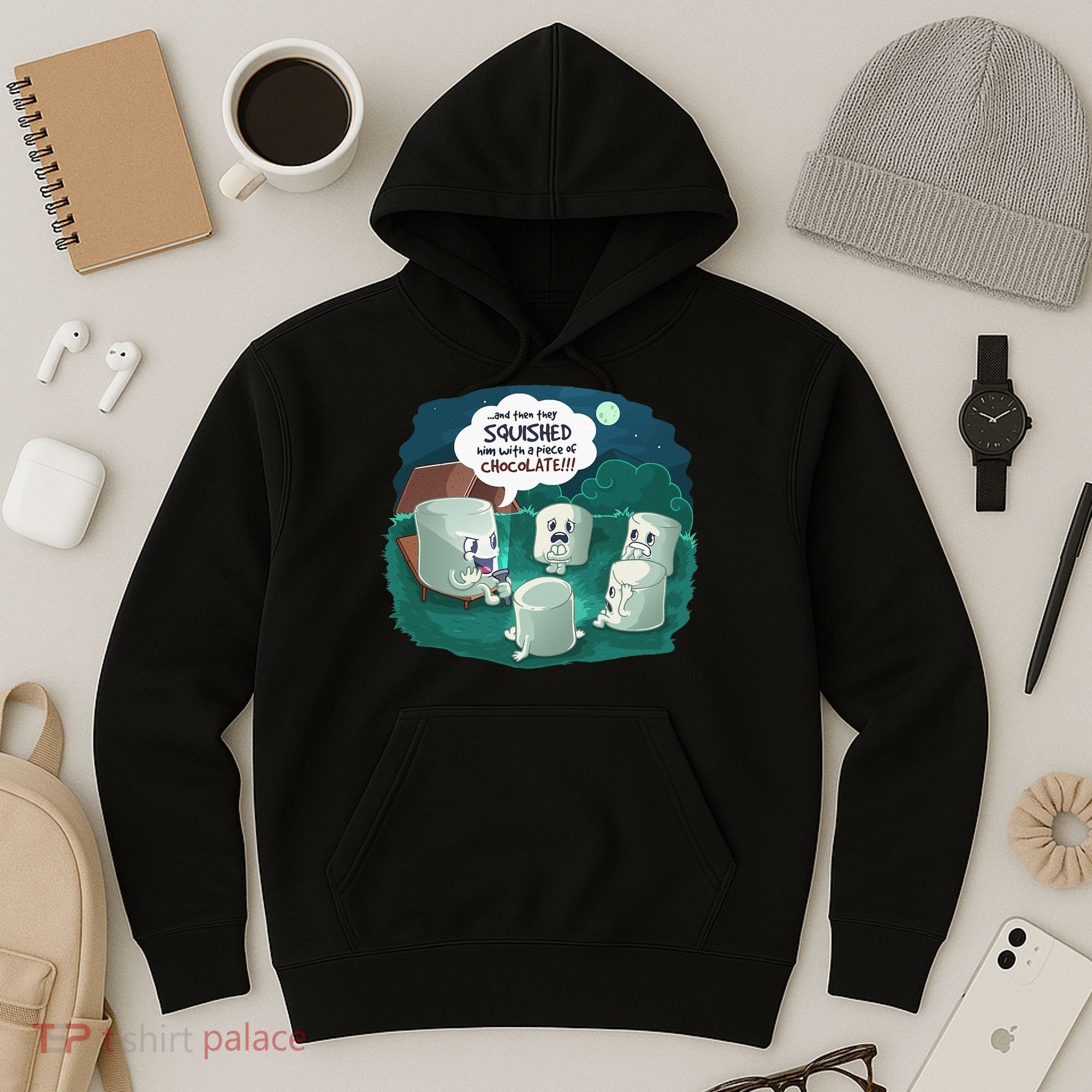 Funny Cute Marshmallow Scary Campfire Story SMores Gift Hoodie