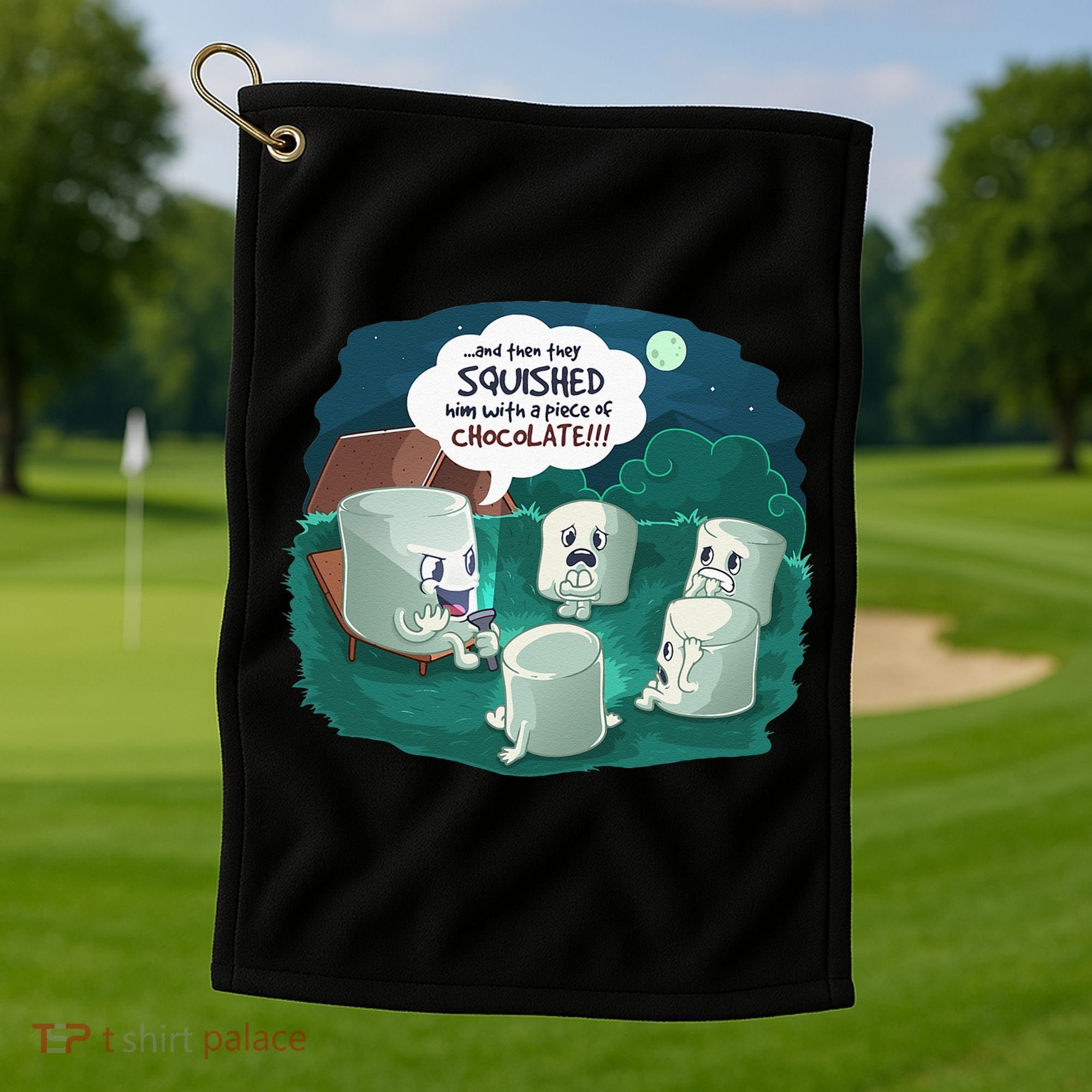 Funny Cute Marshmallow Scary Campfire Story SMores Gift Golf Towel