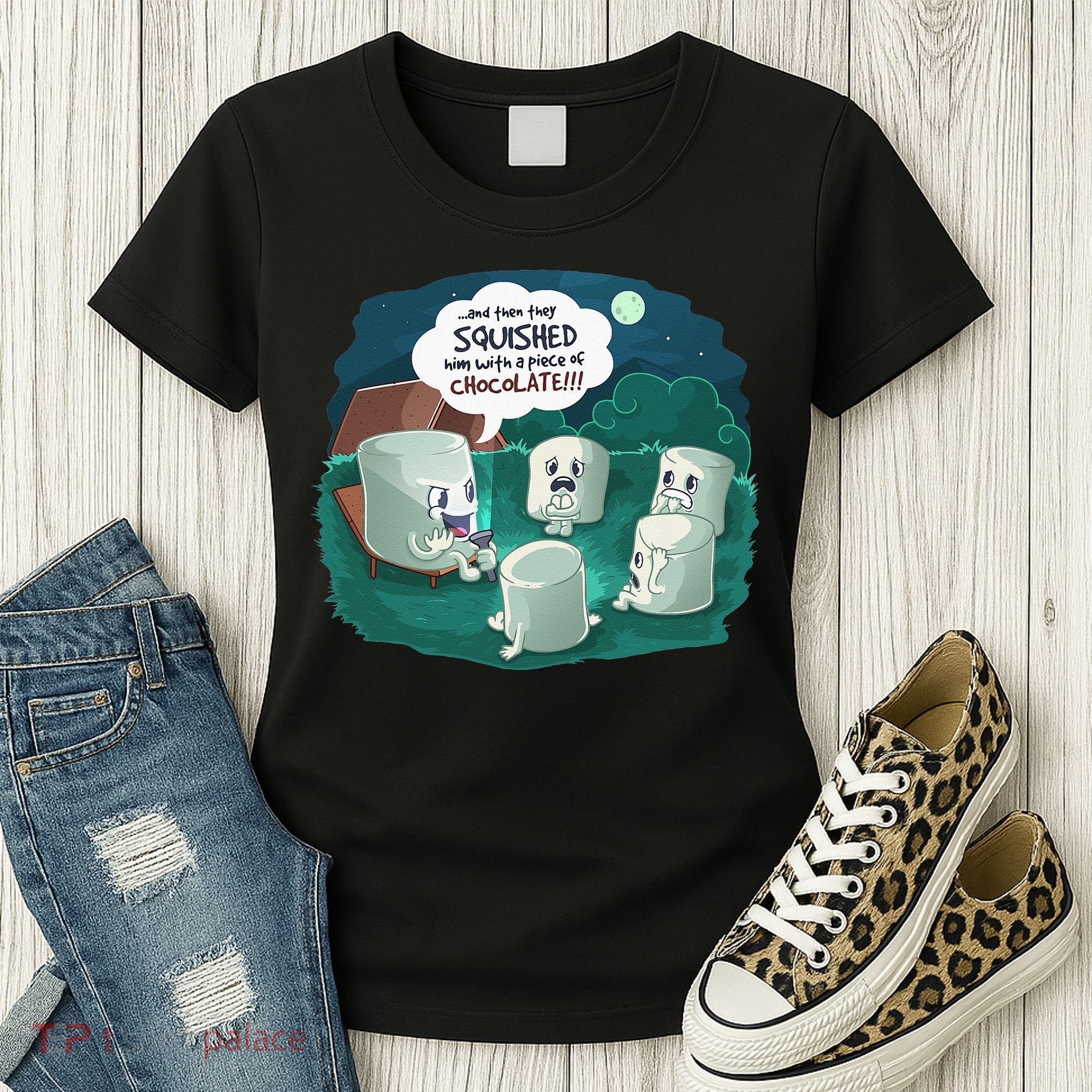 Funny Cute Marshmallow Scary Campfire Story SMores Gift Women's T-Shirt