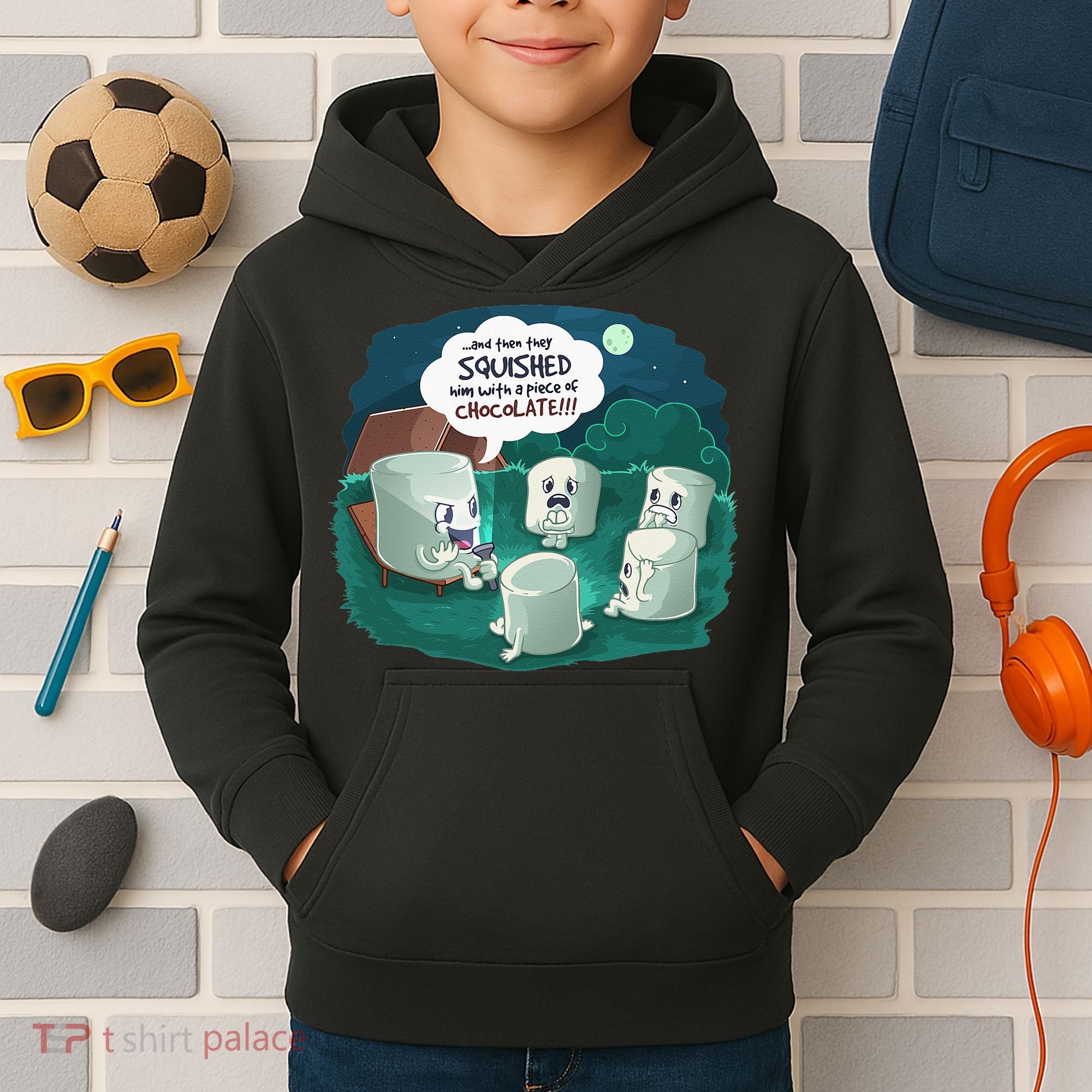 Funny Cute Marshmallow Scary Campfire Story SMores Gift Kids Hoodie