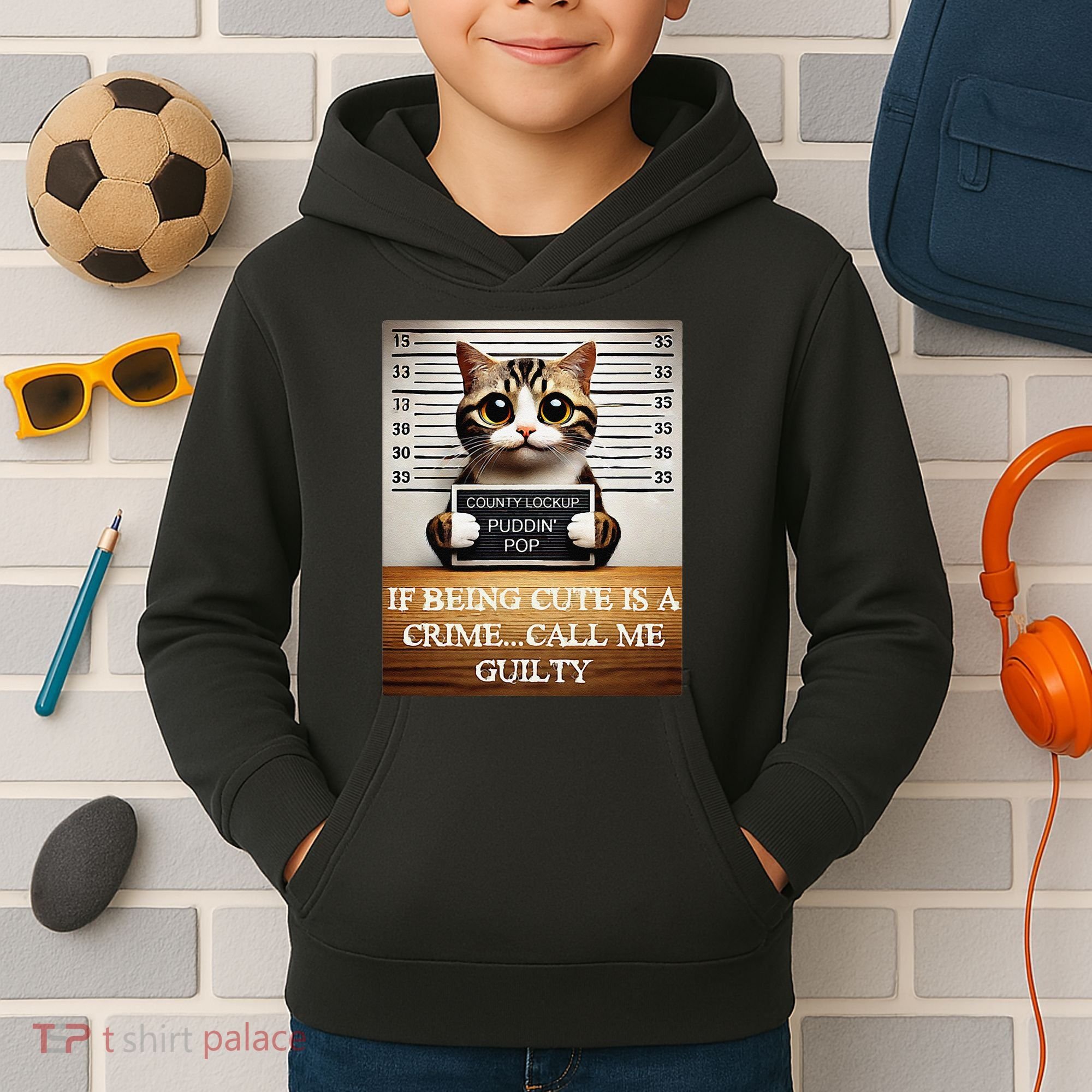 Funny Cat Meme Guilty Of Being Cute Kids Hoodie