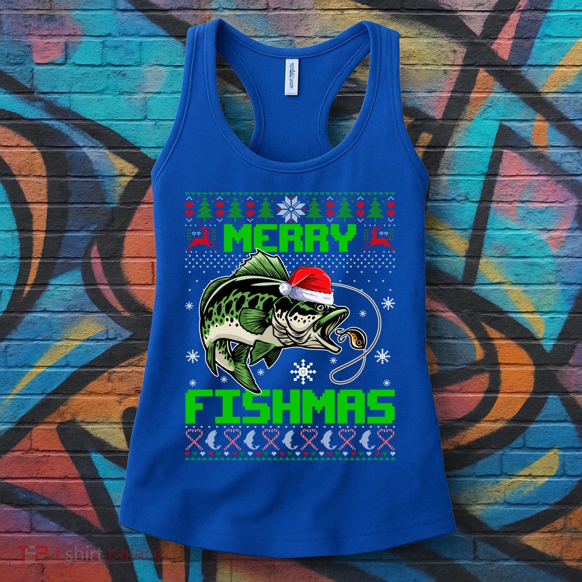 Fishing Christmas Merry Fishmas Bass Fish Ugly Xmas Sweater Cute Gift Women's Tank Top
