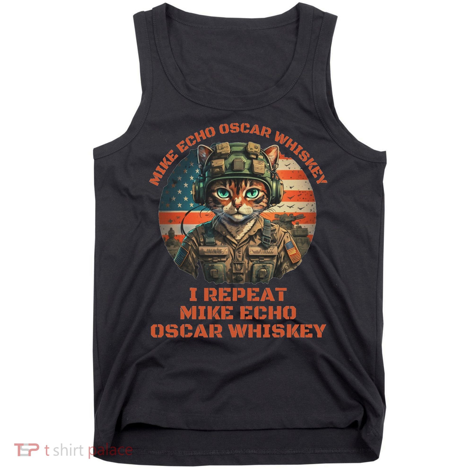 Funny Cat Military Mike Echo Oscar Foxtrot Meow Tank Top