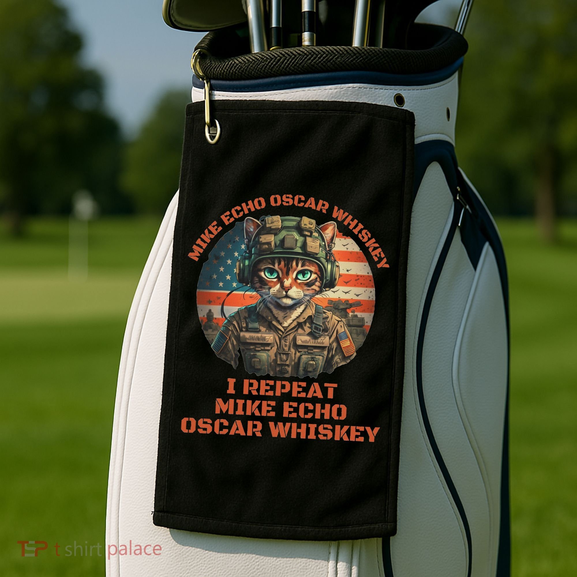 Funny Cat Military Mike Echo Oscar Foxtrot Meow Golf Towel