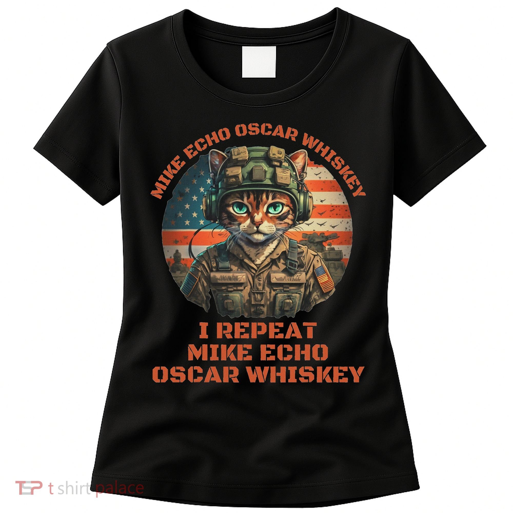 Funny Cat Military Mike Echo Oscar Foxtrot Meow Women's T-Shirt