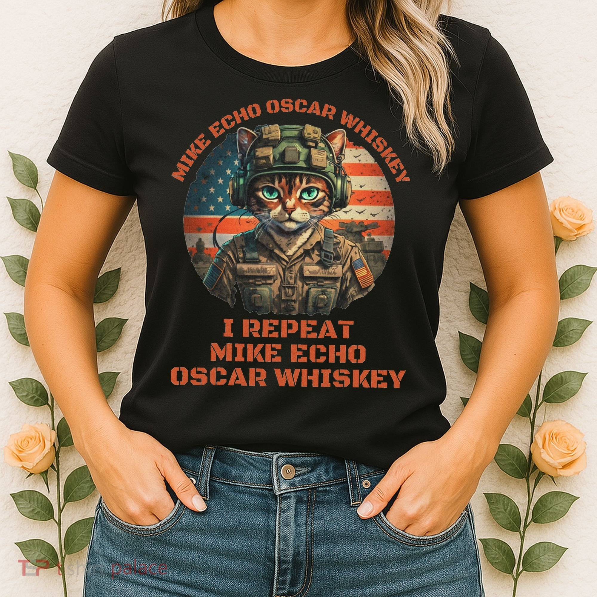 Funny Cat Military Mike Echo Oscar Foxtrot Meow Women's T-Shirt