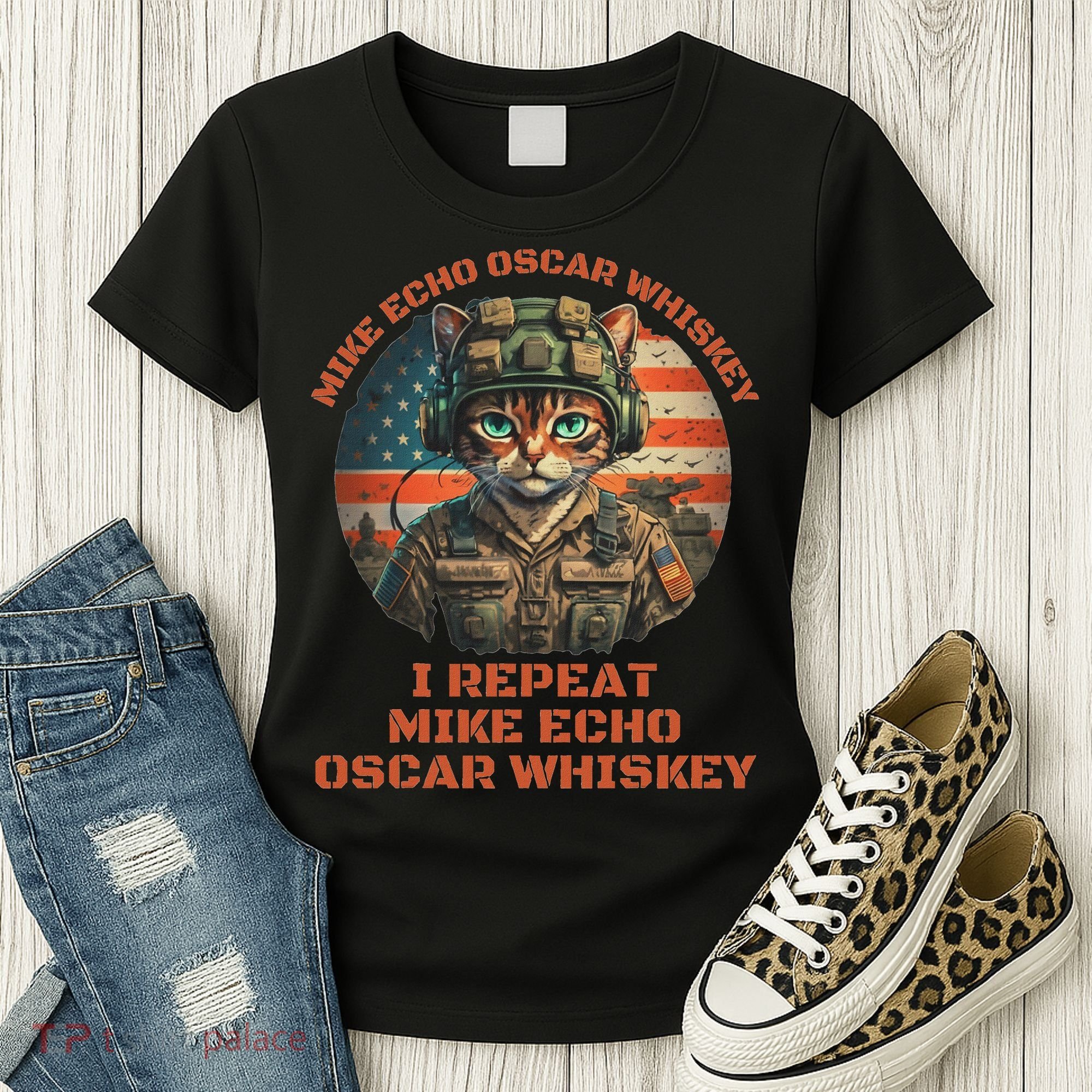 Funny Cat Military Mike Echo Oscar Foxtrot Meow Women's T-Shirt