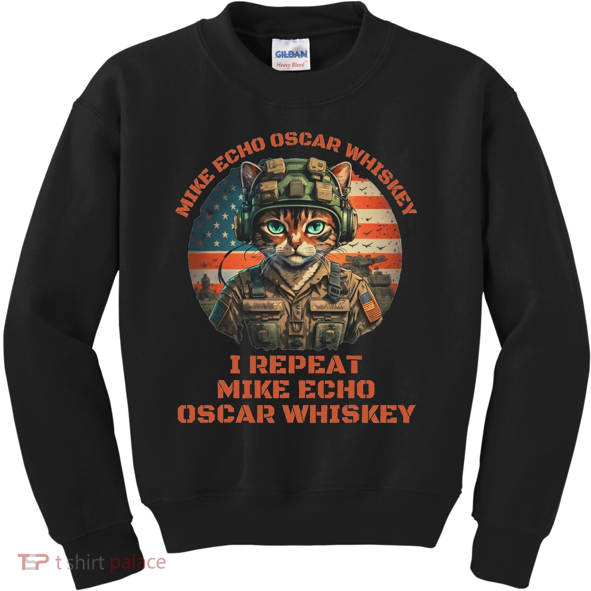 Funny Cat Military Mike Echo Oscar Foxtrot Meow Kids Sweatshirt