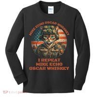 Funny Cat Military Mike Echo Oscar Foxtrot Meow Kids Long Sleeve Shirt thumb 0