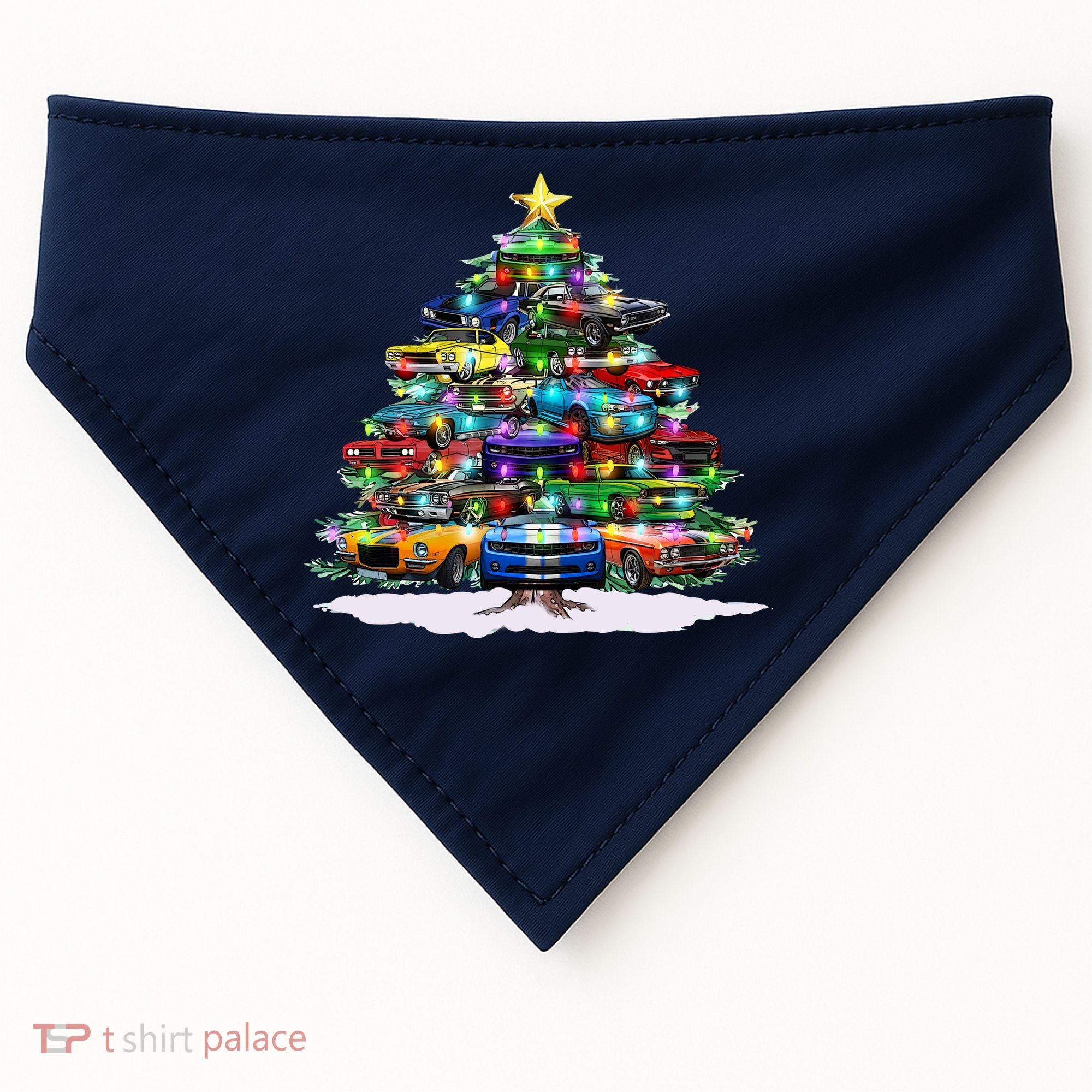 Funny Christmas Muscle Car Christmas Tree USA-Made Doggie Bandana