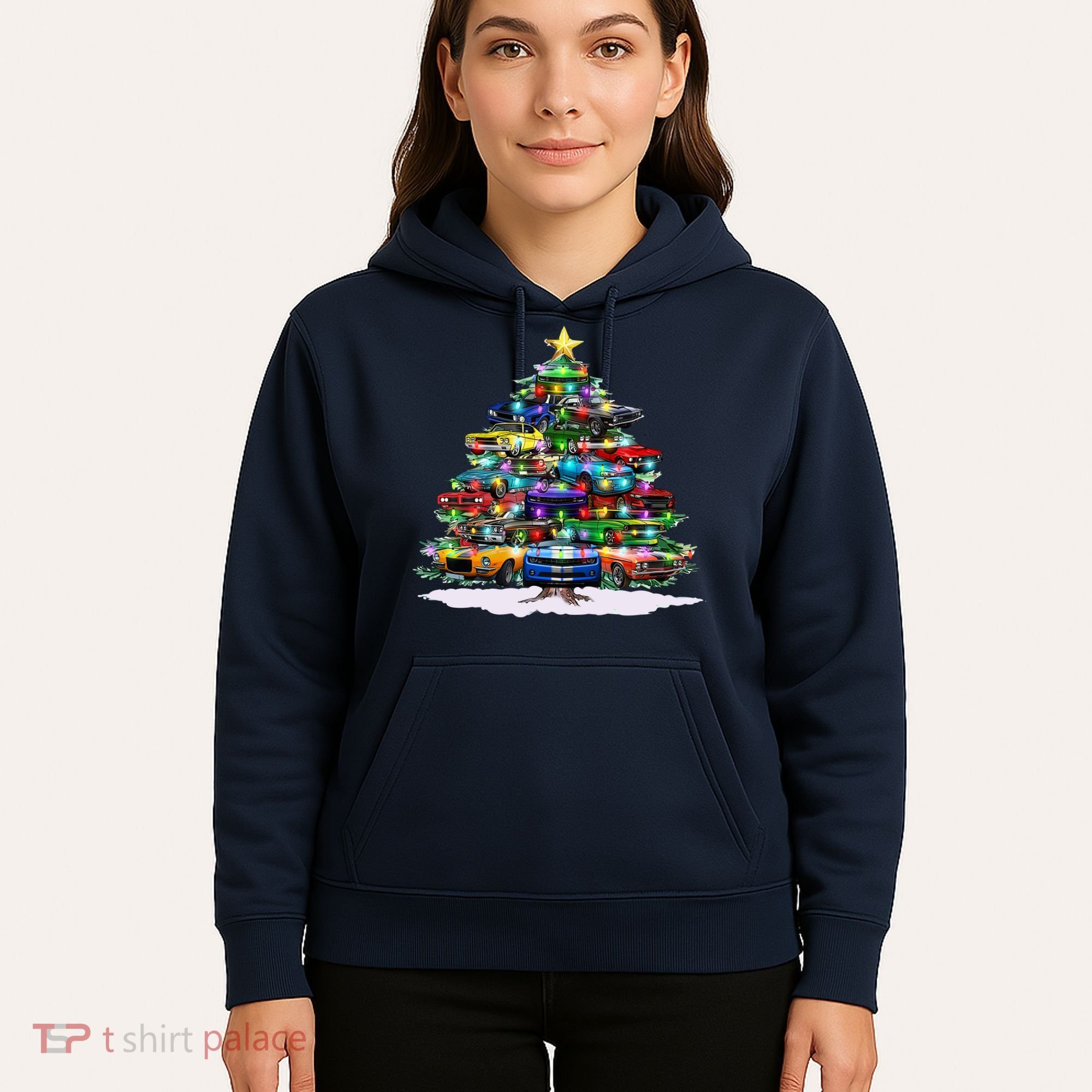 Funny Christmas Muscle Car Christmas Tree Hoodie