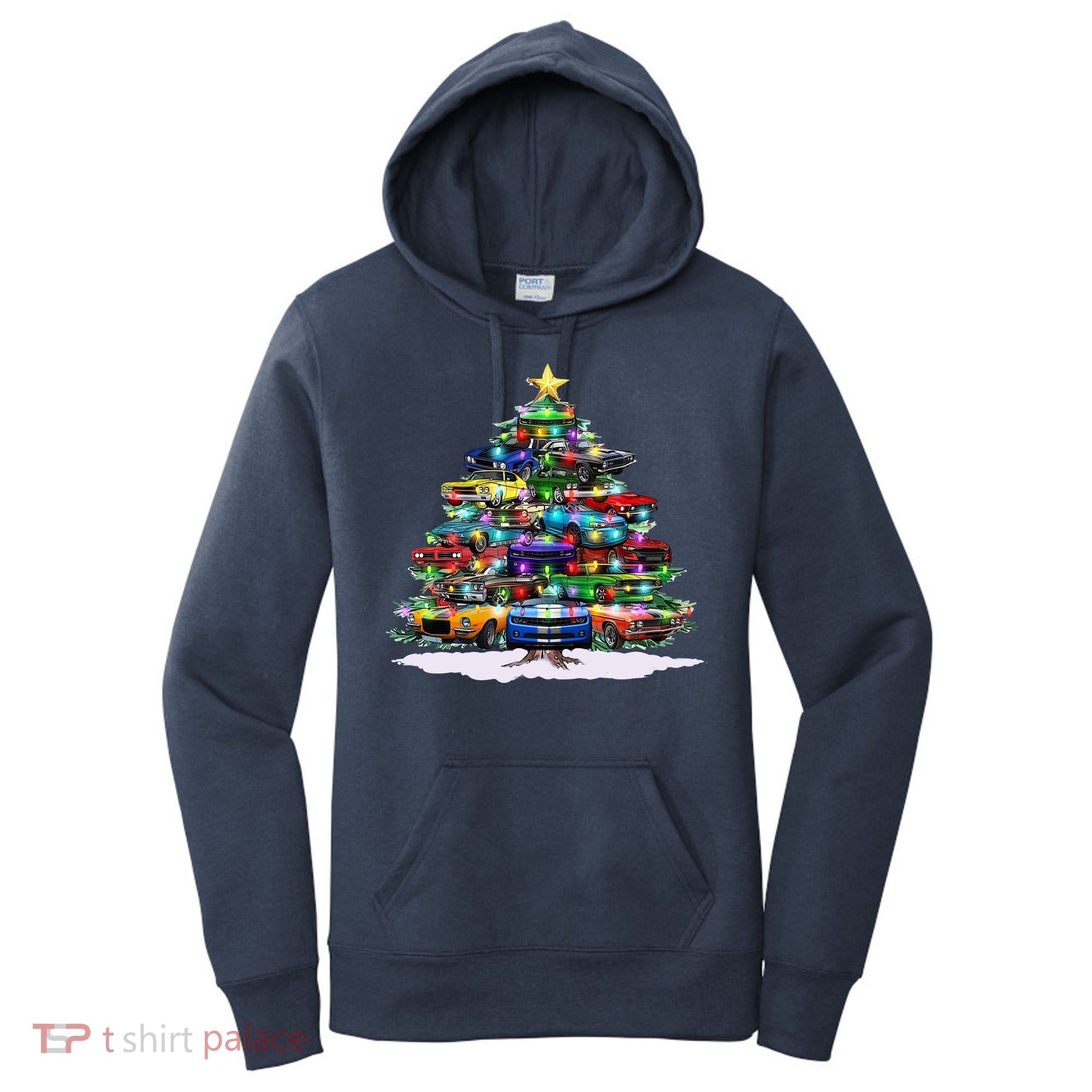 Funny Christmas Muscle Car Christmas Tree Women's Hoodie