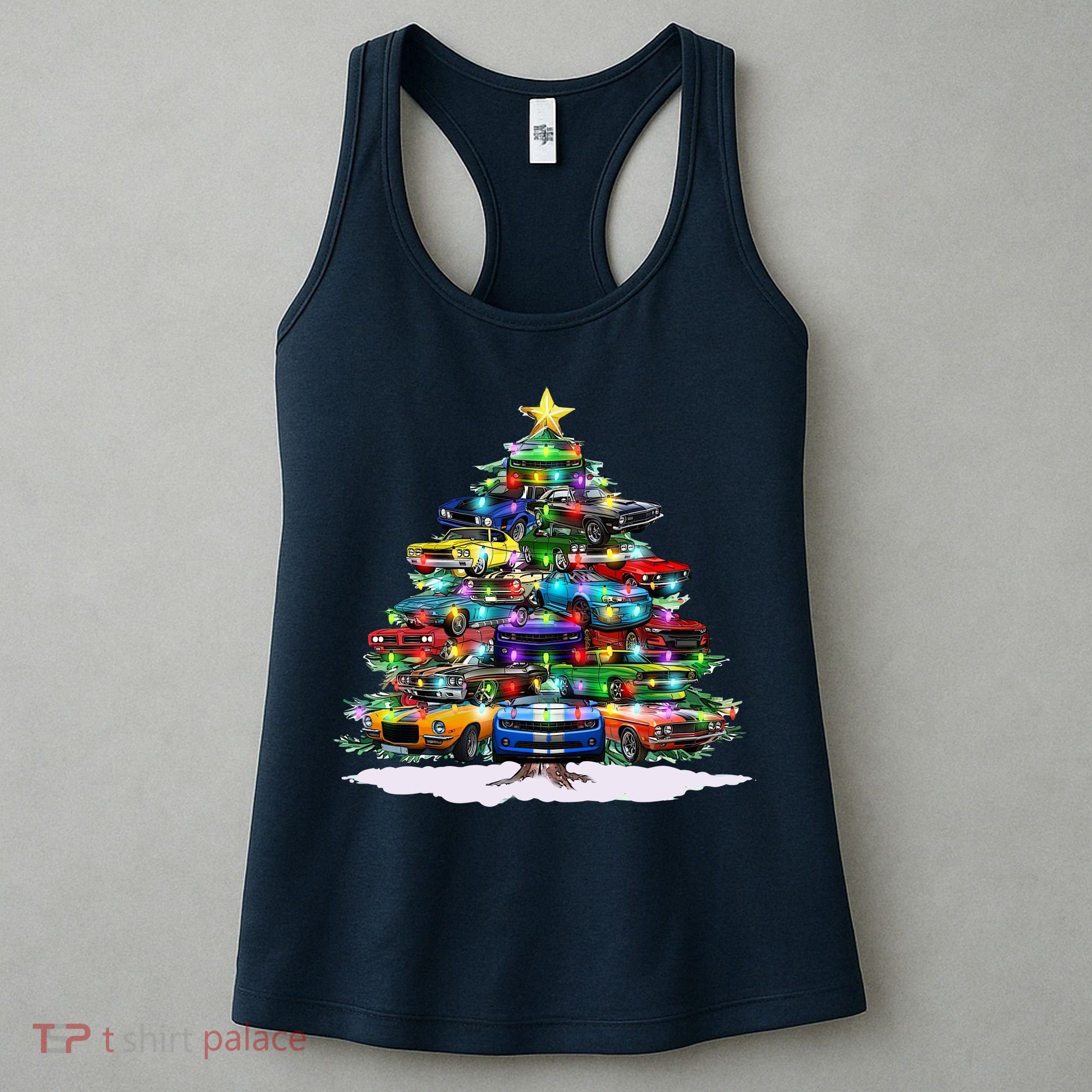 Funny Christmas Muscle Car Christmas Tree Women's Tank Top