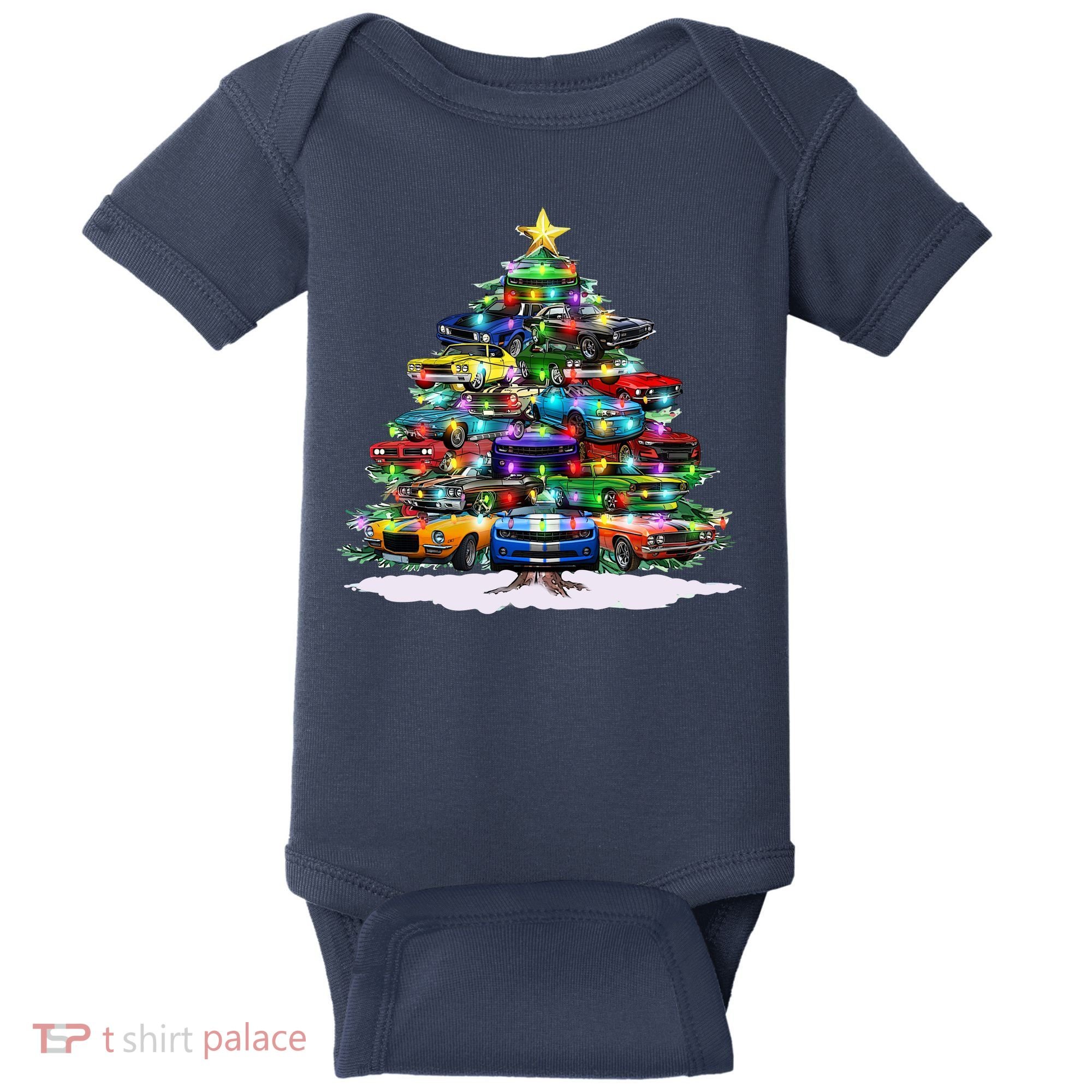 Funny Christmas Muscle Car Christmas Tree Baby Bodysuit