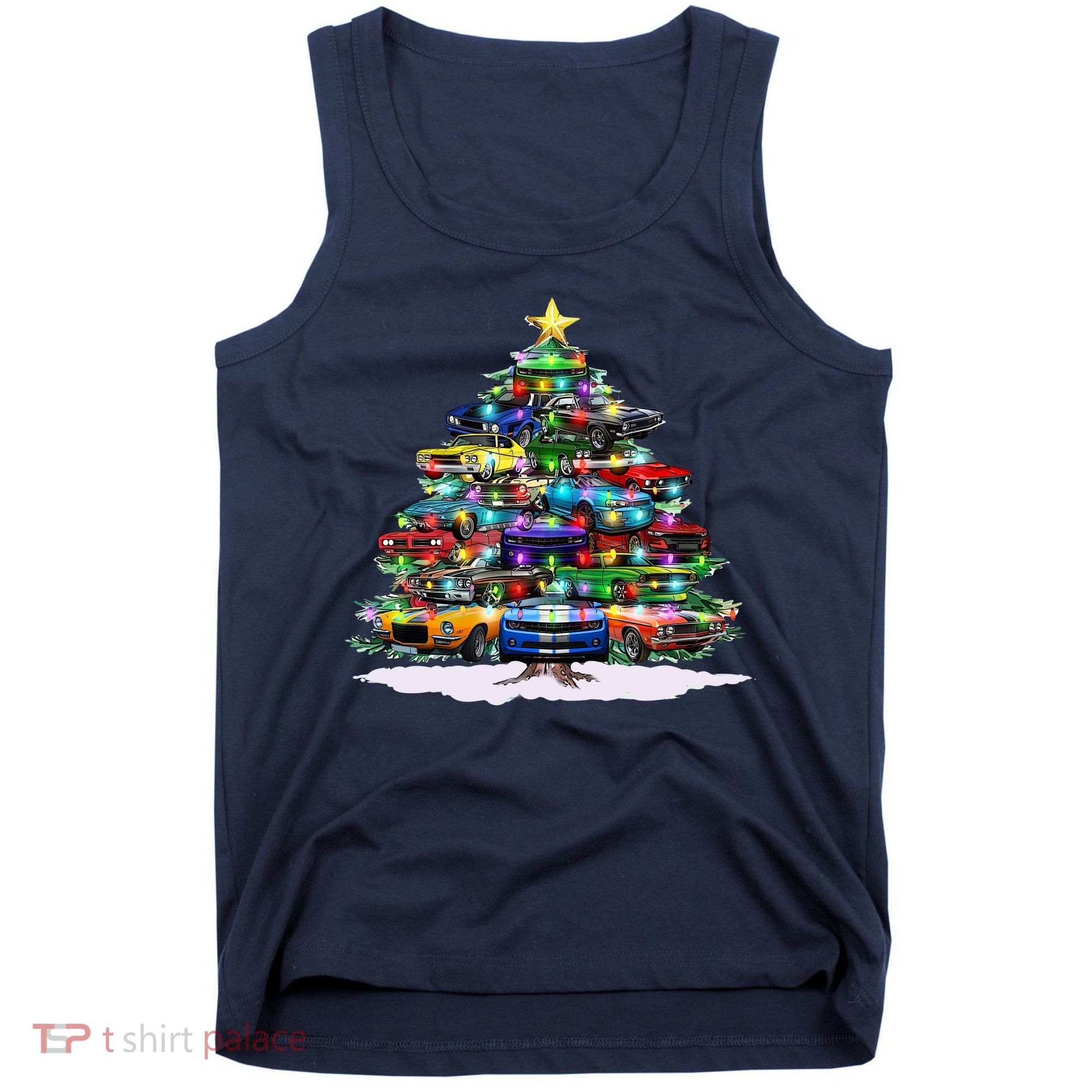 Funny Christmas Muscle Car Christmas Tree Tank Top