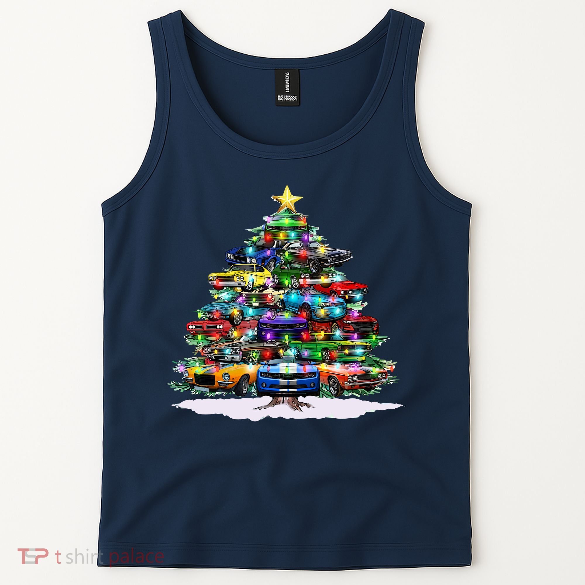 Funny Christmas Muscle Car Christmas Tree Tank Top