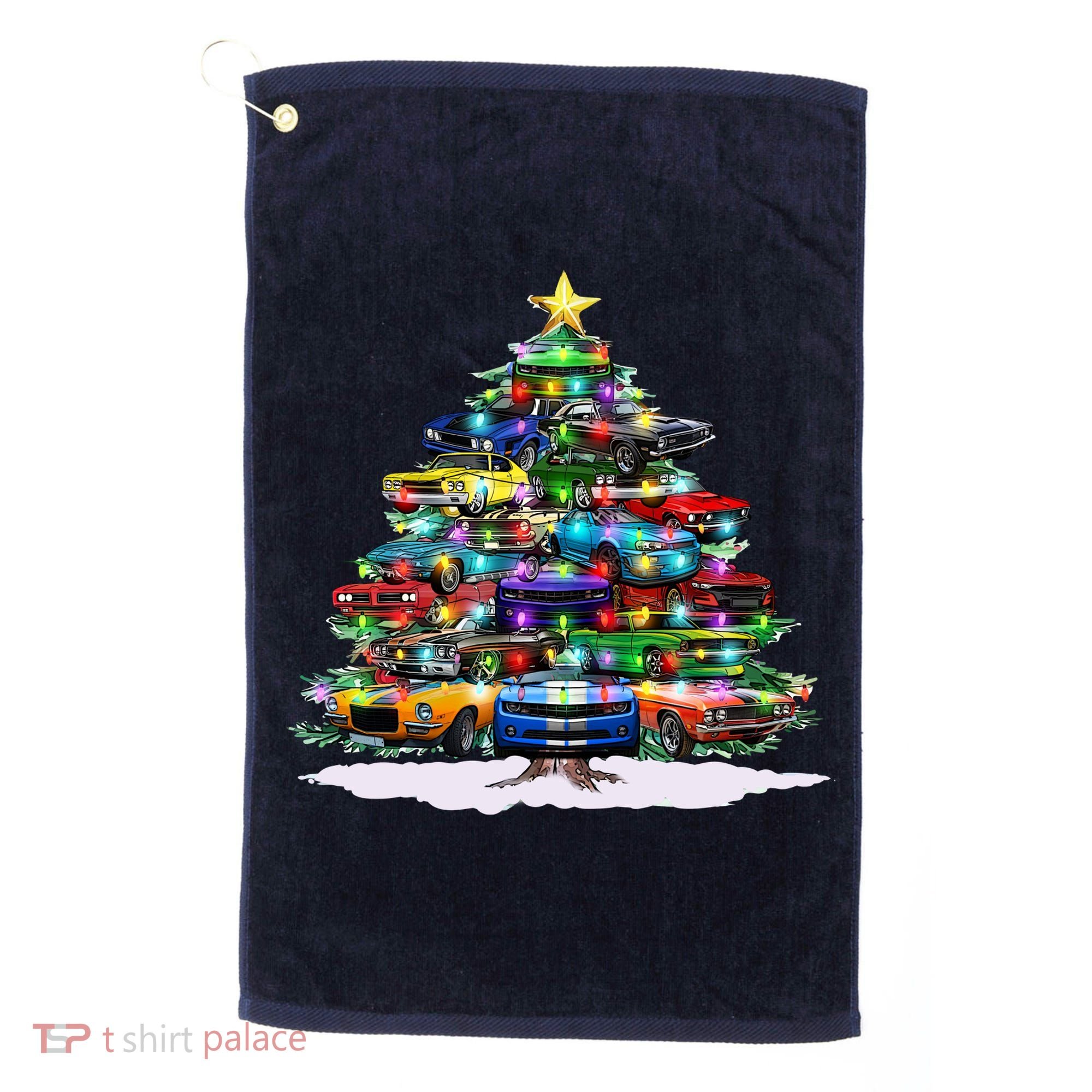 Funny Christmas Muscle Car Christmas Tree Golf Towel