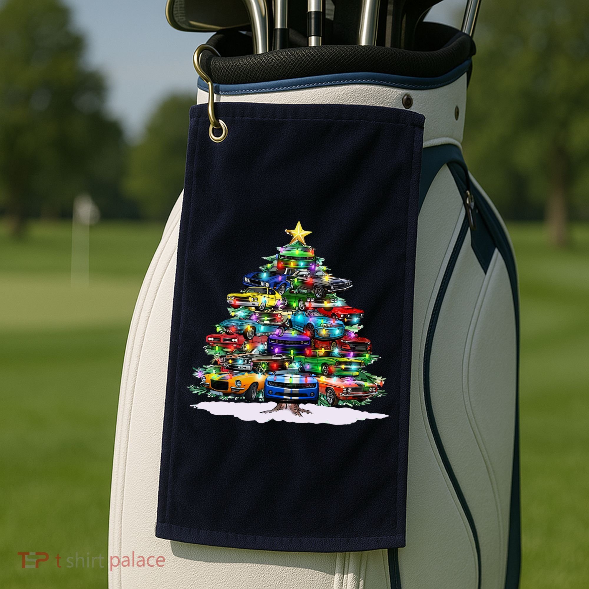 Funny Christmas Muscle Car Christmas Tree Golf Towel