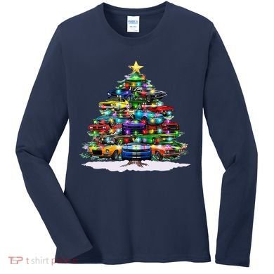 Funny Christmas Muscle Car Christmas Tree Women's Long Sleeve Shirt