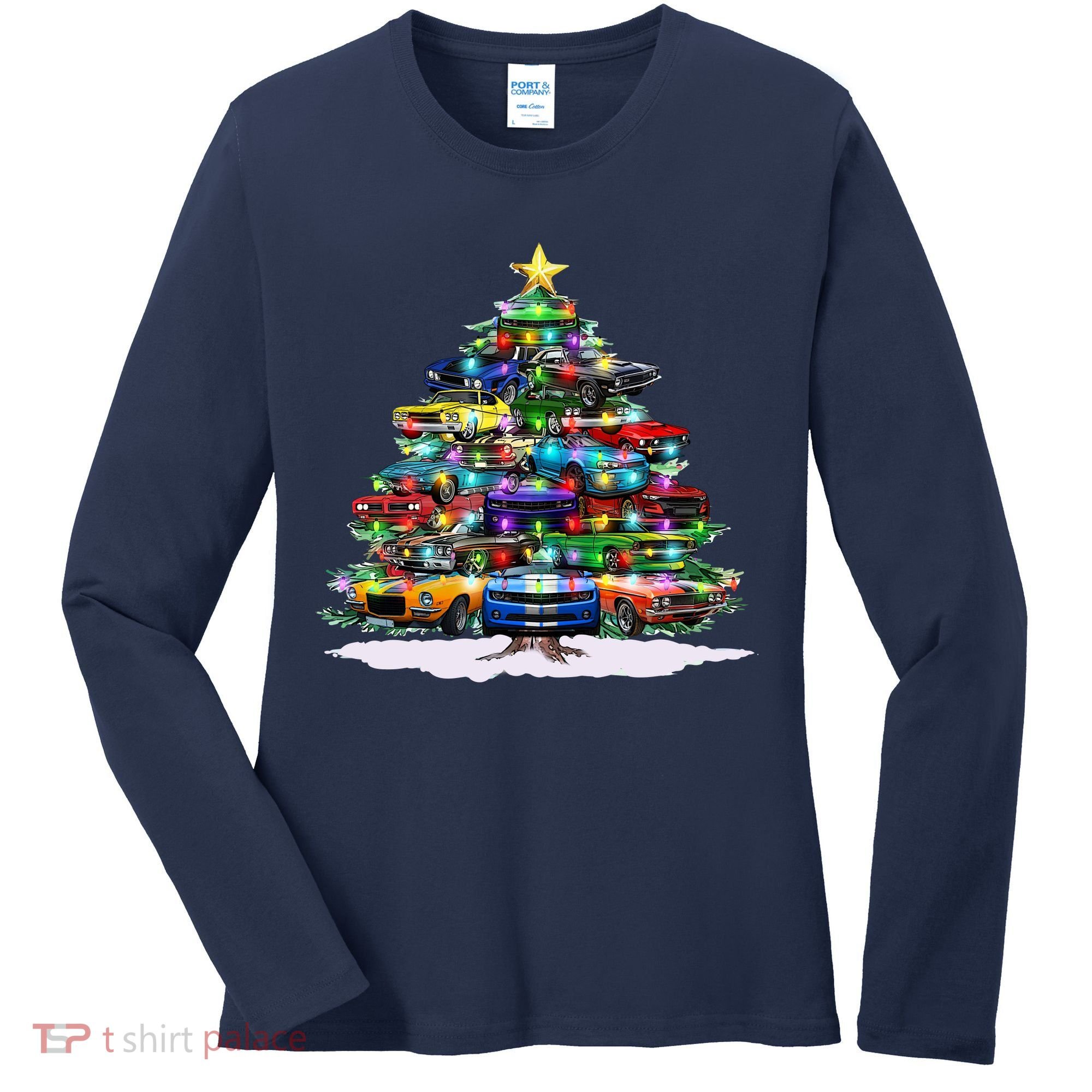 Funny Christmas Muscle Car Christmas Tree Women's Long Sleeve Shirt