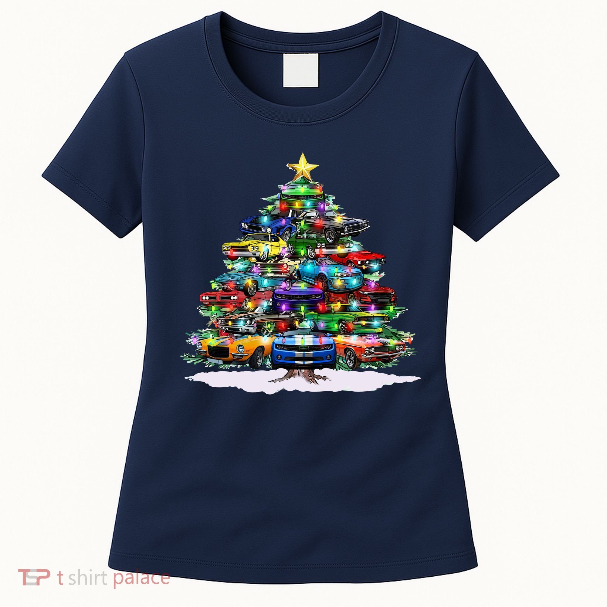 Funny Christmas Muscle Car Christmas Tree Women's T-Shirt