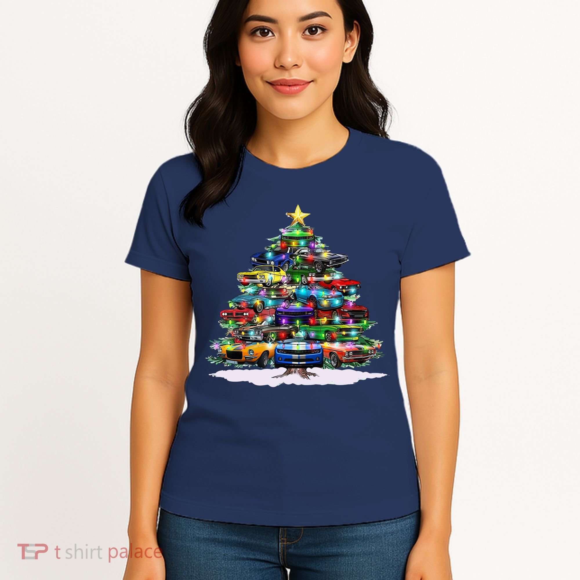 Funny Christmas Muscle Car Christmas Tree Women's T-Shirt