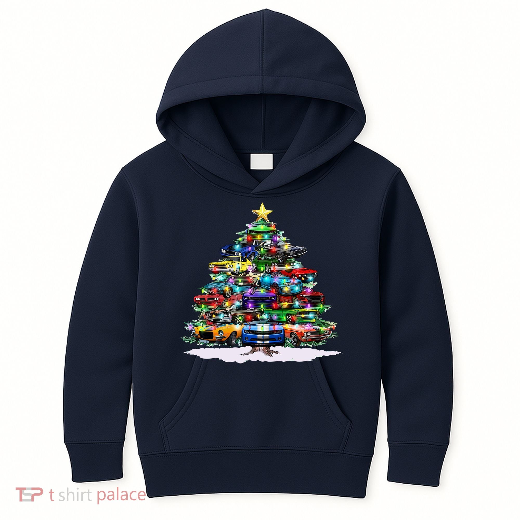 Funny Christmas Muscle Car Christmas Tree Kids Hoodie