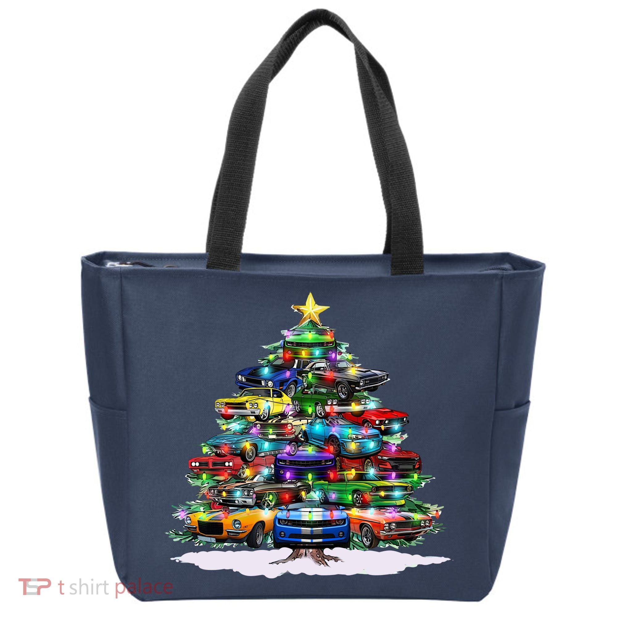 Funny Christmas Muscle Car Christmas Tree Tote Bag