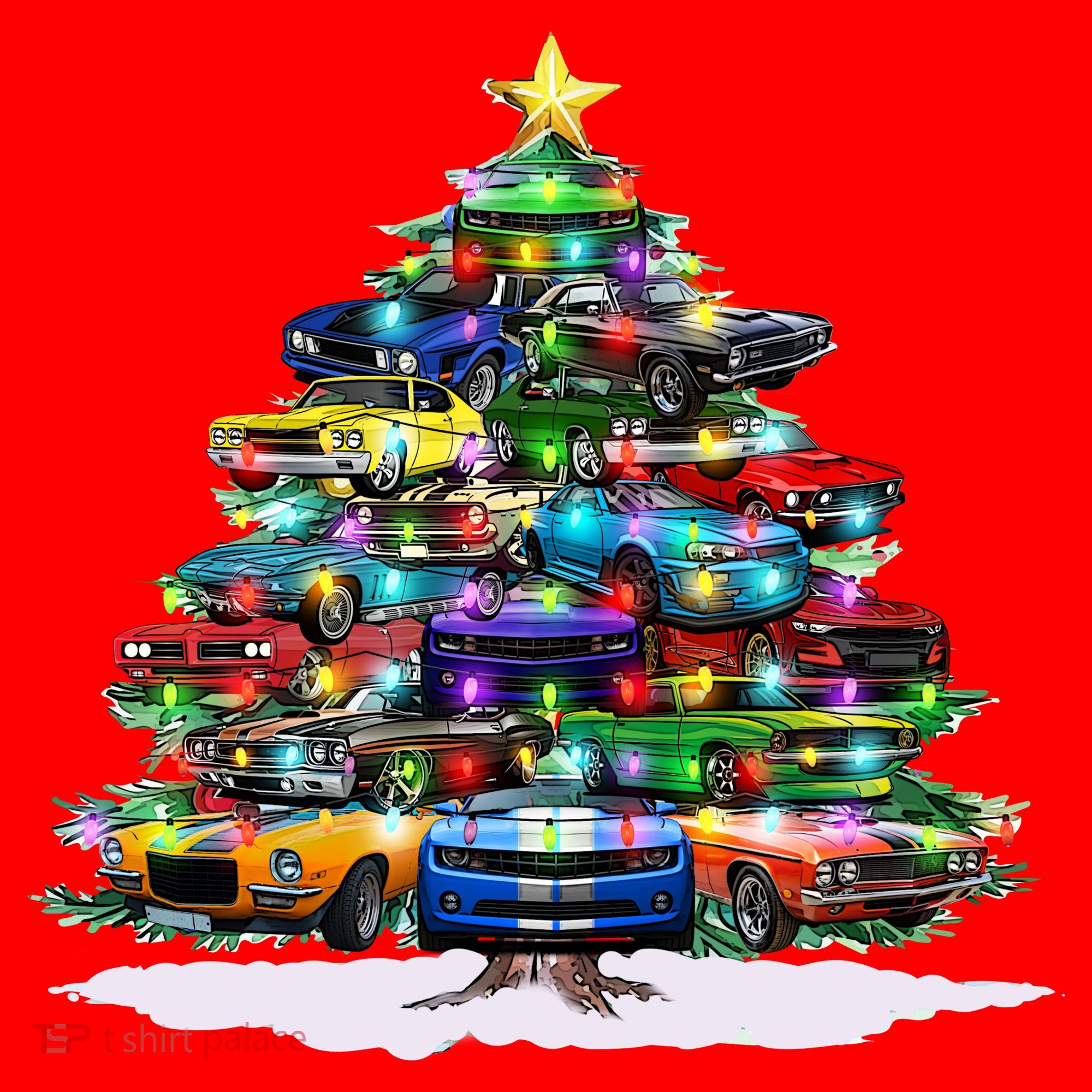 Funny Christmas Muscle Car Christmas Tree Santa Hat