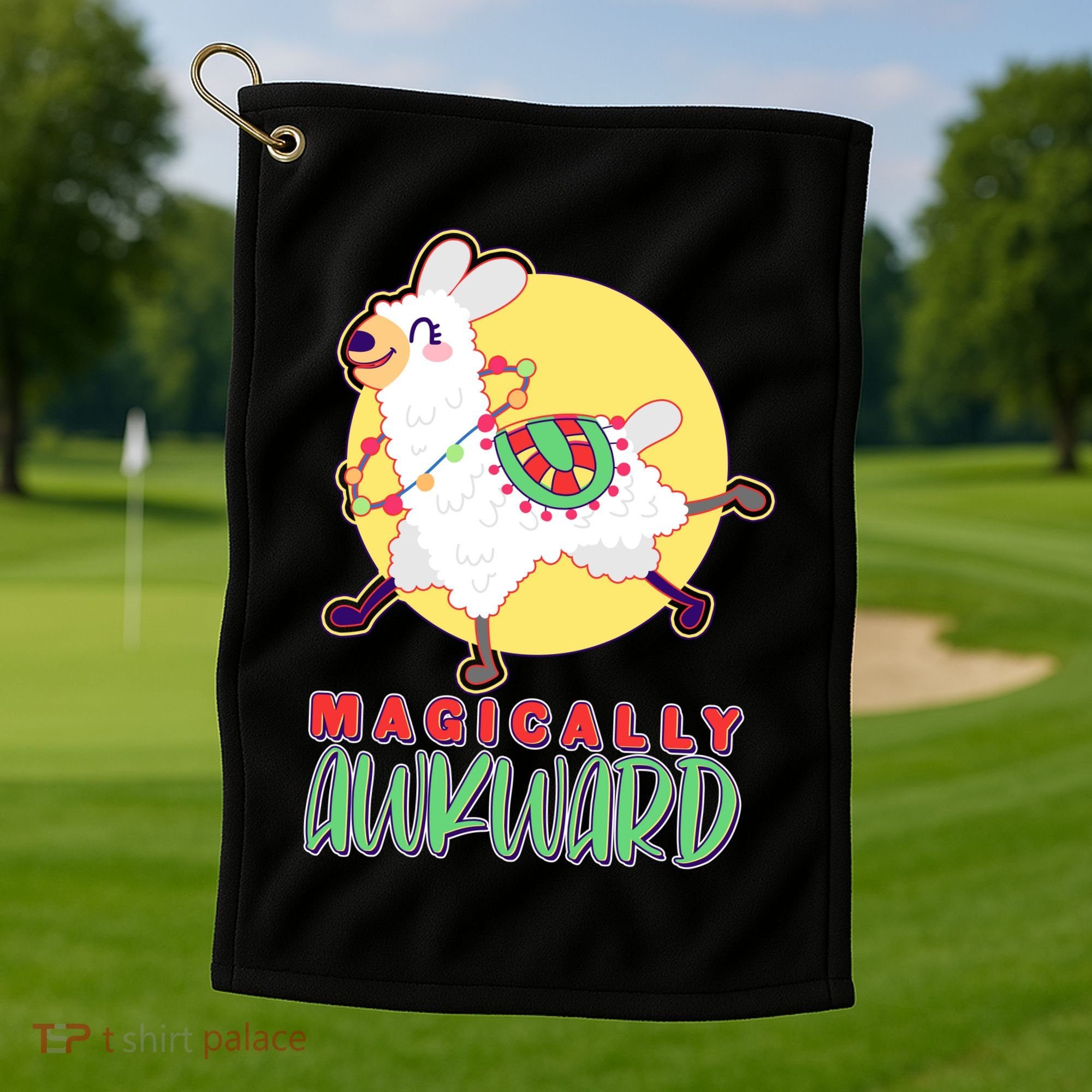 Funny Cute Magically Awkward Llama Alpaca Golf Towel