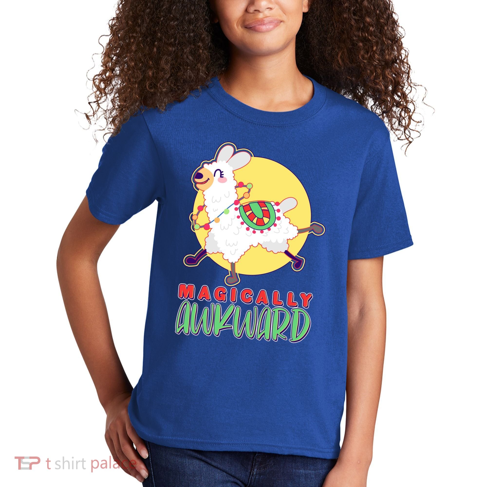 Funny Cute Magically Awkward Llama Alpaca Kids T-Shirt