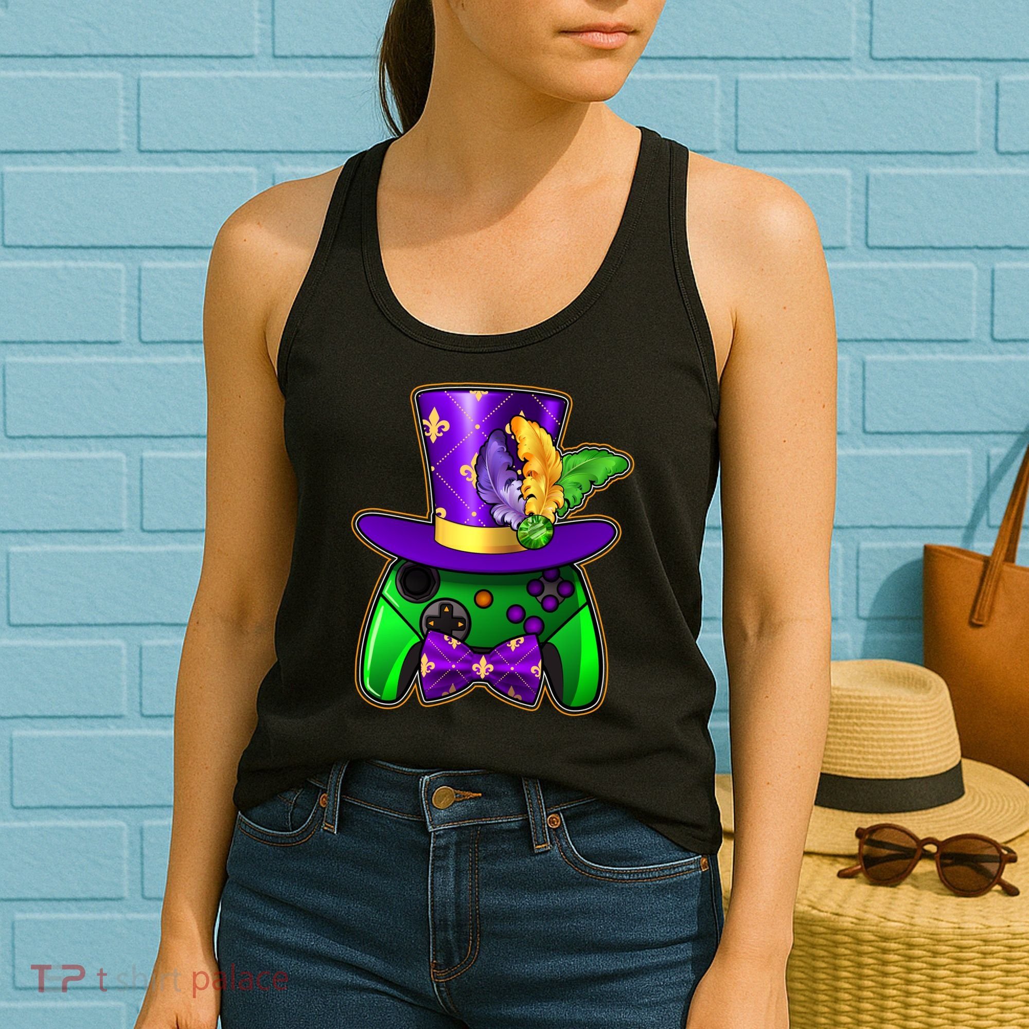 Funny Cool Mardi Gras Video Game Controller Gamer Women's Tank Top