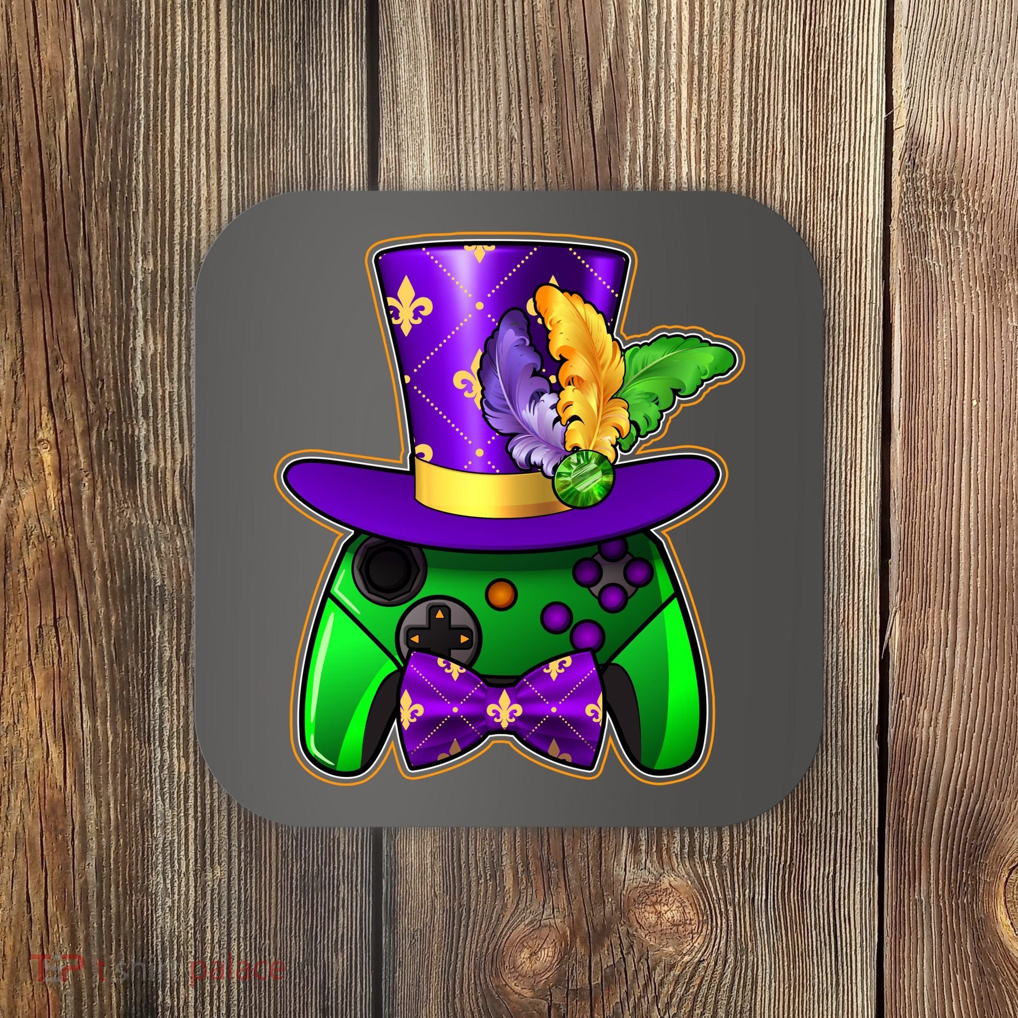 Funny Cool Mardi Gras Video Game Controller Gamer Coaster