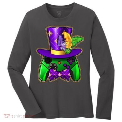 Funny Cool Mardi Gras Video Game Controller Gamer Women's Long Sleeve Shirt