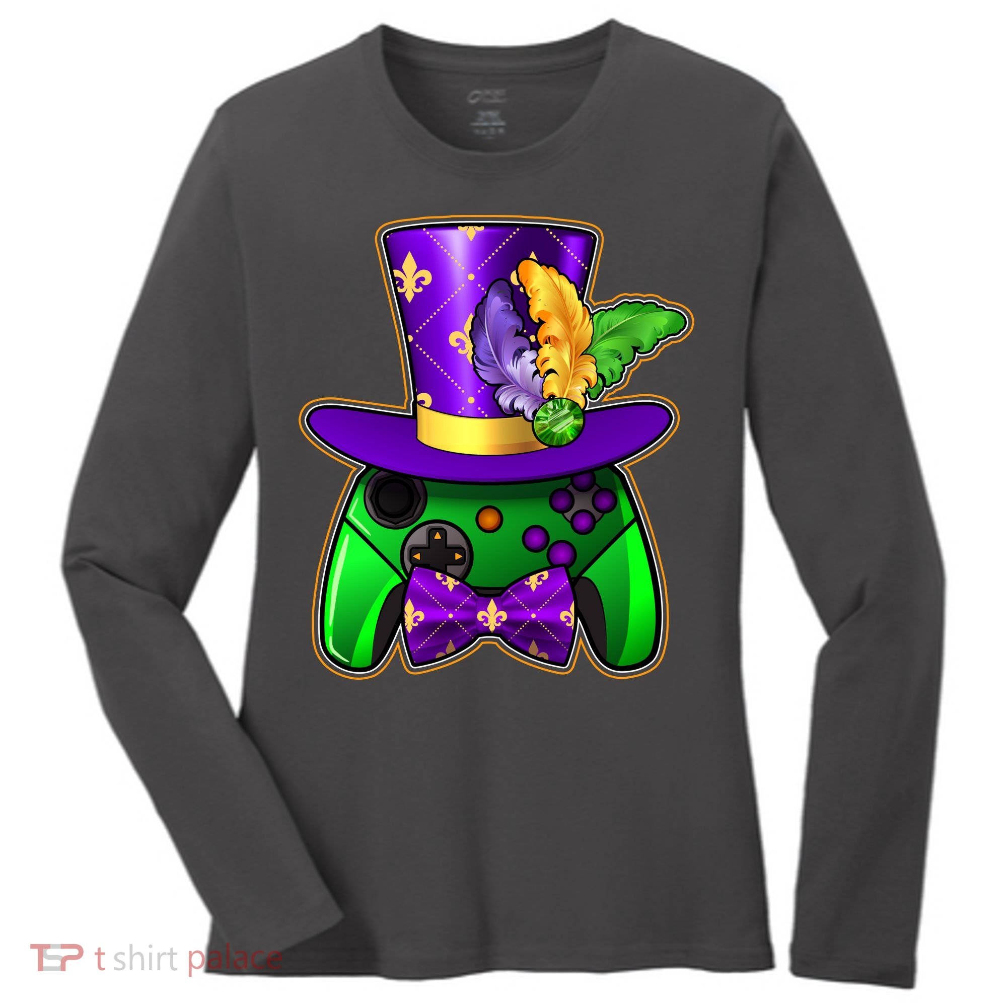 Funny Cool Mardi Gras Video Game Controller Gamer Women's Long Sleeve Shirt