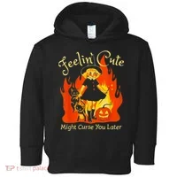 Feeling Cute Might Curse You Later Cute Witch Toddler Hoodie thumb 0
