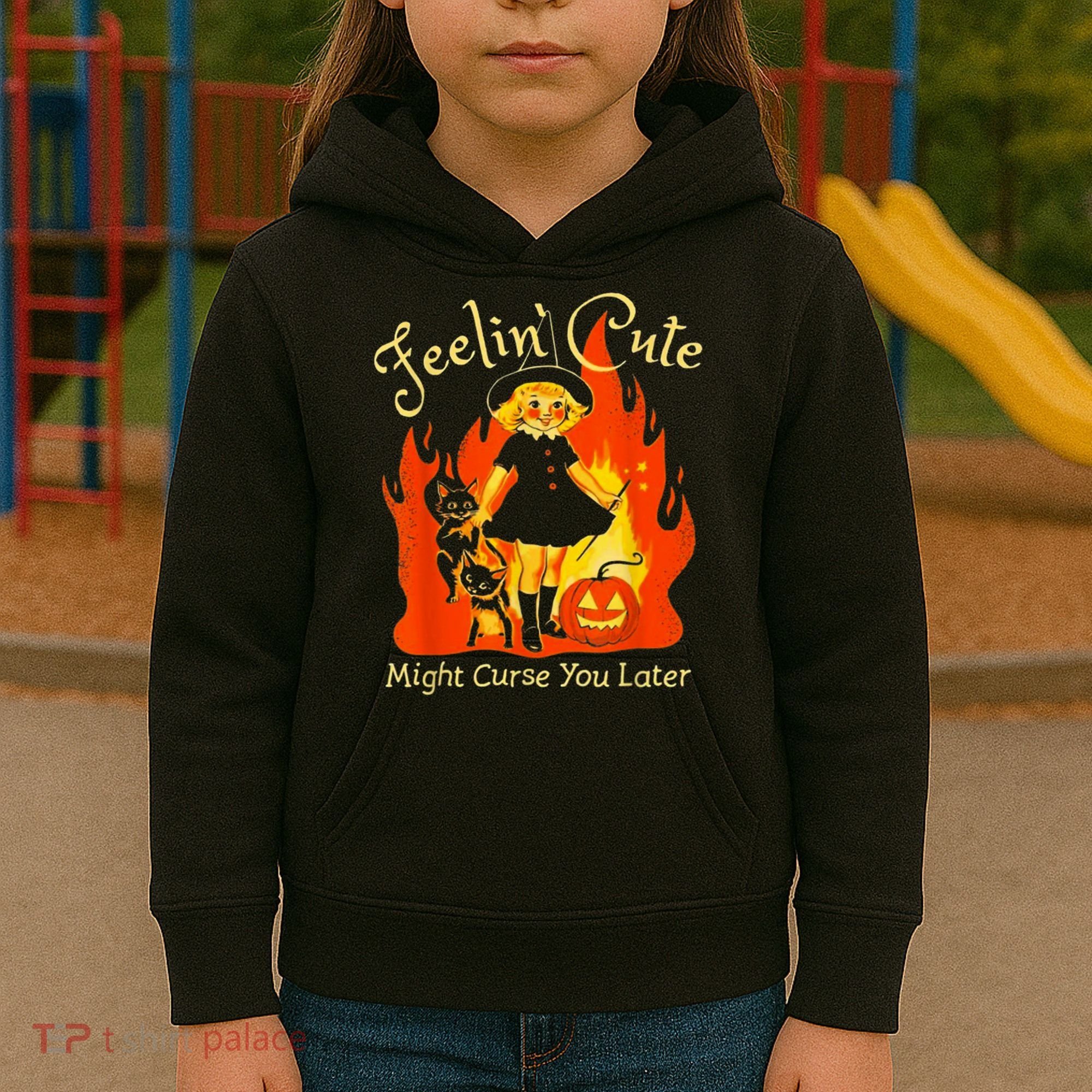 Feeling Cute Might Curse You Later Cute Witch Kids Hoodie