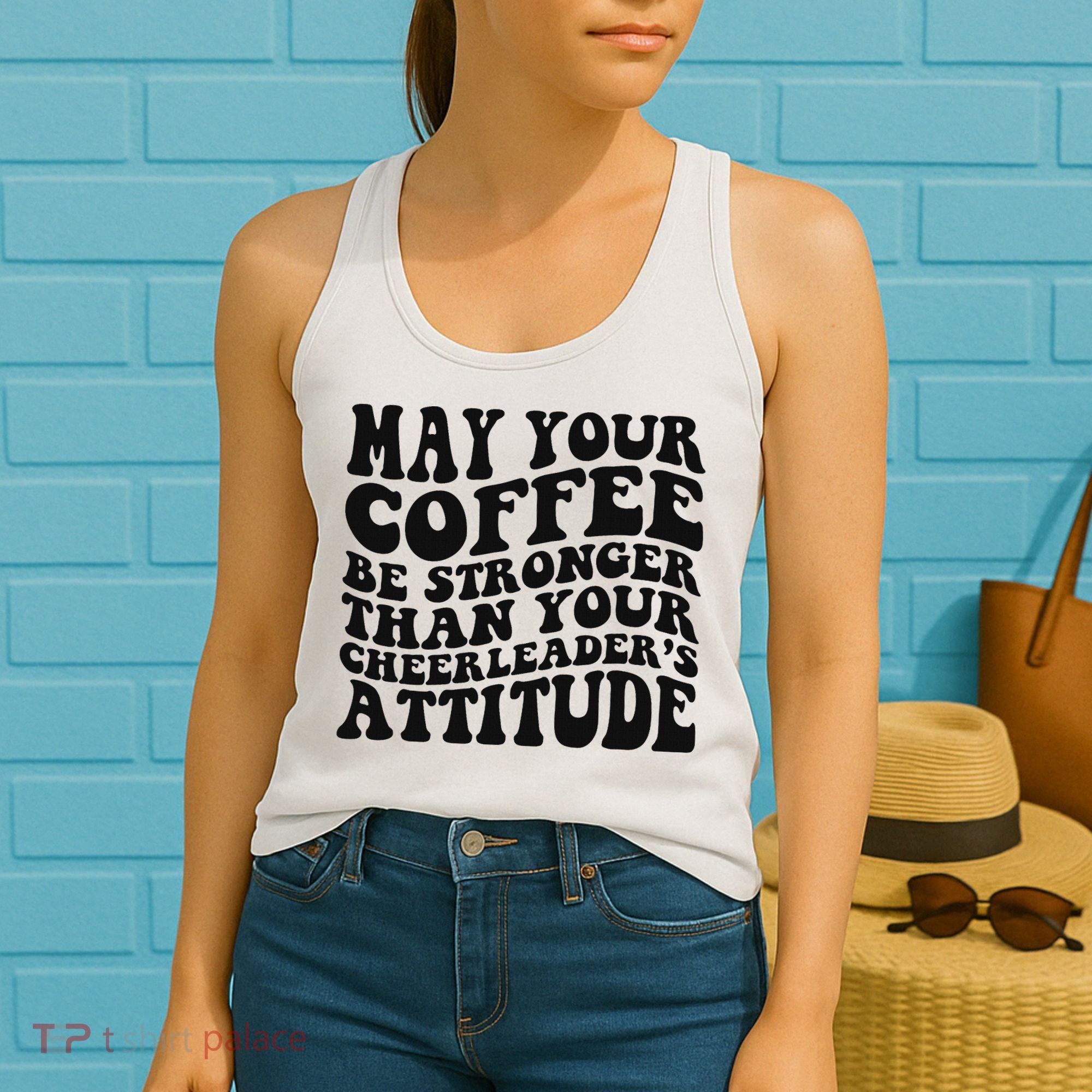 Funny Cheer Mom Coffee Saying Cheerleading Squad Mothers Day Women's Tank Top