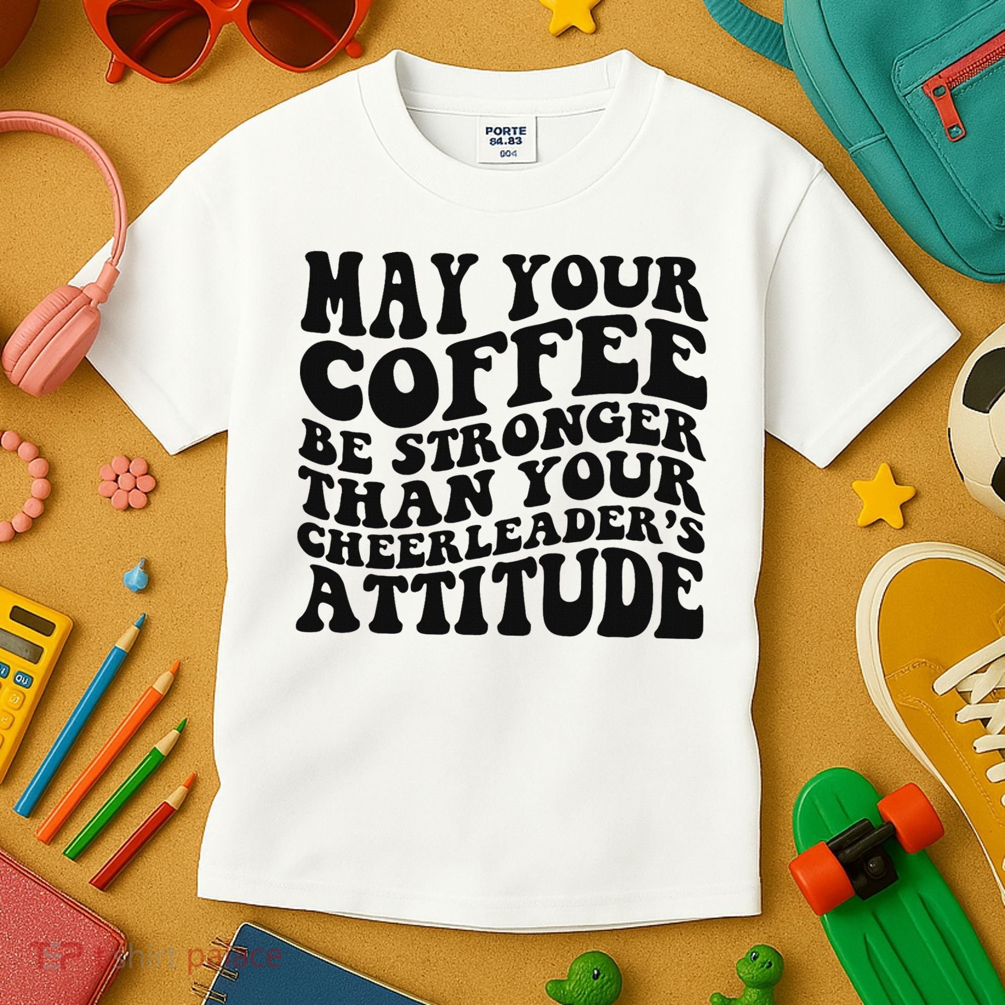 Funny Cheer Mom Coffee Saying Cheerleading Squad Mothers Day Kids T-Shirt