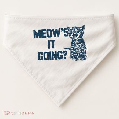 Funny Cat MeowS It Going Cute Cat Pun USA-Made Doggie Bandana