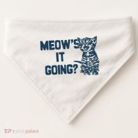 Funny Cat MeowS It Going Cute Cat Pun USA-Made Doggie Bandana thumb 0