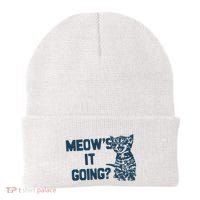 Funny Cat MeowS It Going Cute Cat Pun Beanie thumb 0